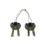 AN UNUSUAL PAIR OF GREEN-GROUND EMBROIDERED 'HUNDRED ANTIQUES' PURSES 18th/early 19th century (2)
