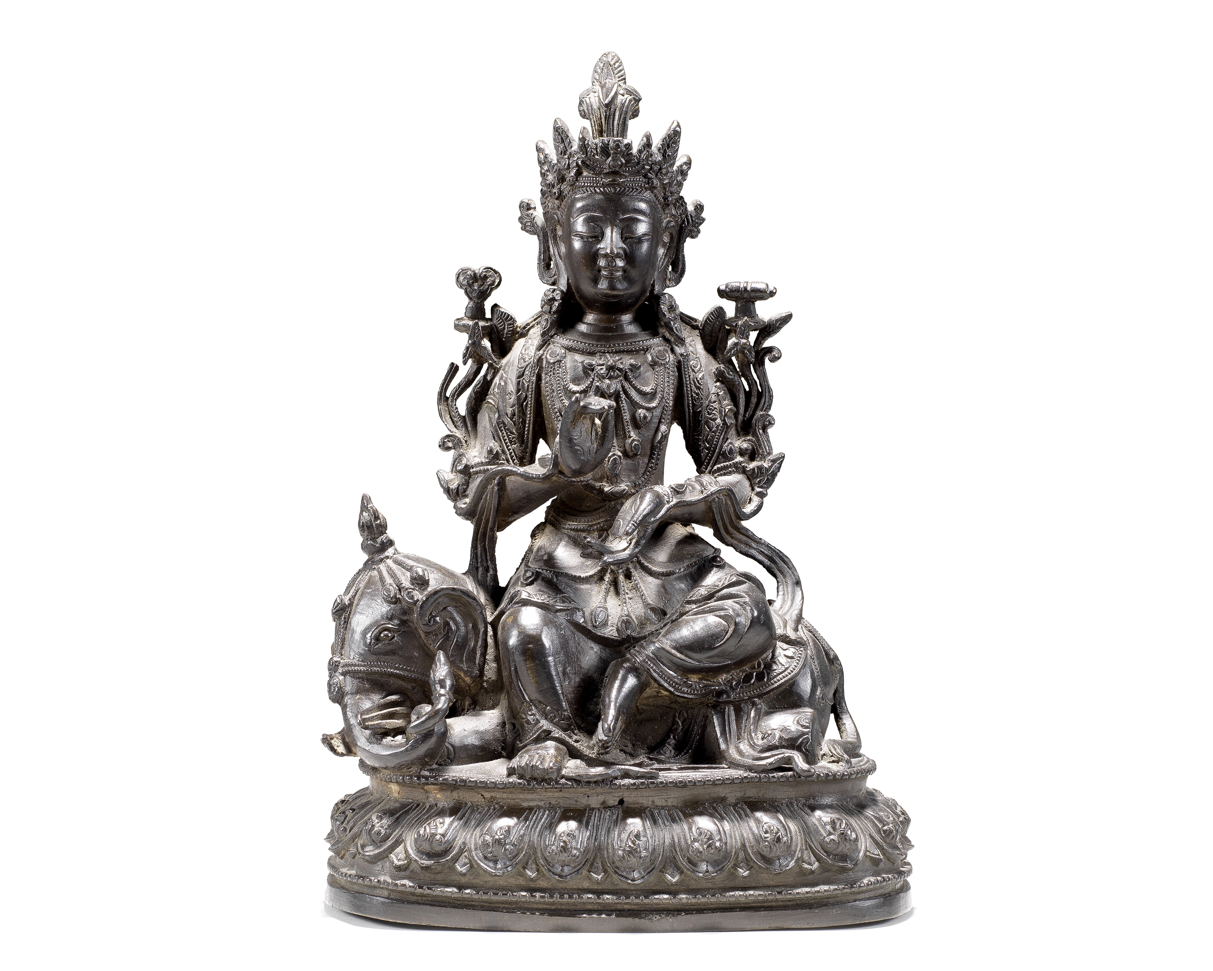 A BRONZE FIGURE OF SAMANTABHADRA ON AN ELEPHANT Late Ming Dynasty