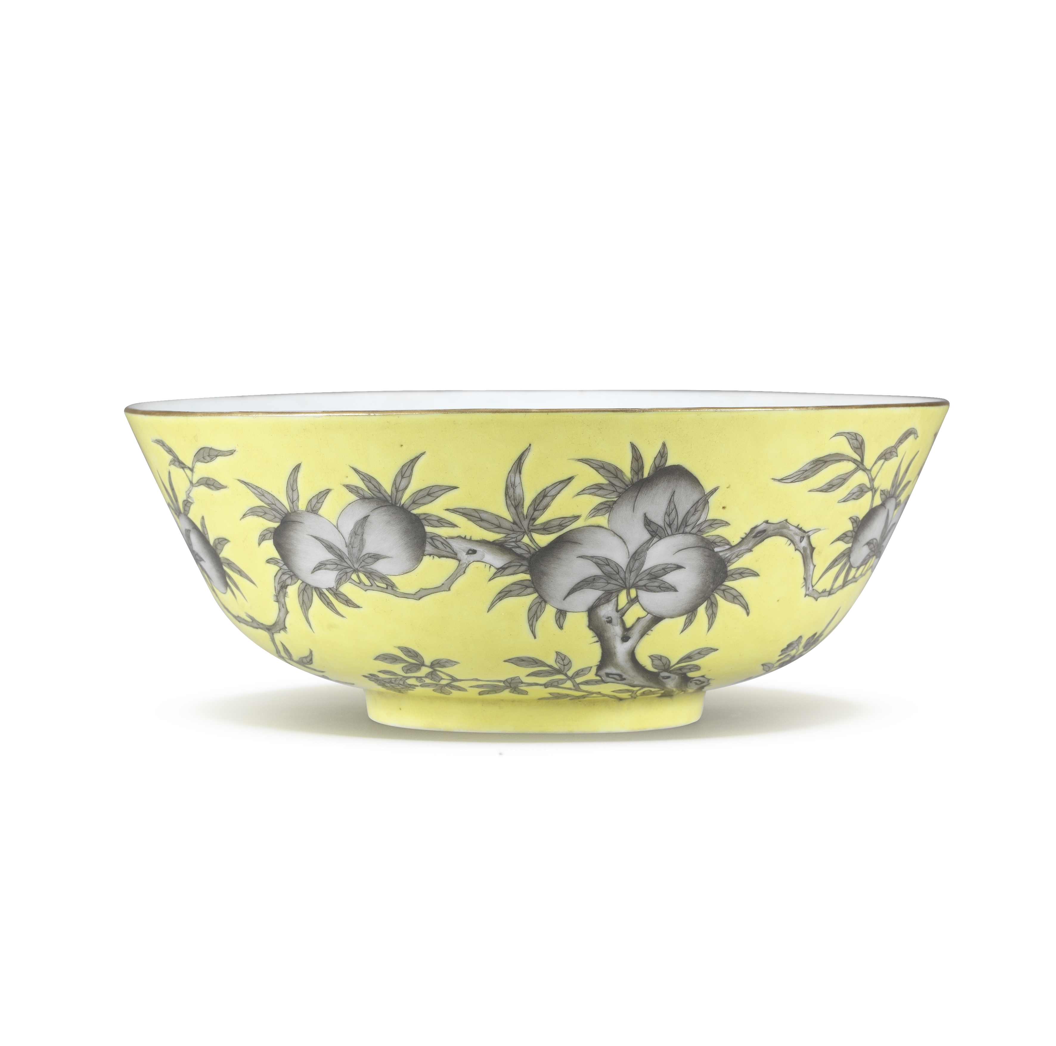 A GRISAILLE-ENAMELLED YELLOW-GROUND 'DAYAZHAI' BOWL Yong qing chang chun four-character mark, and...