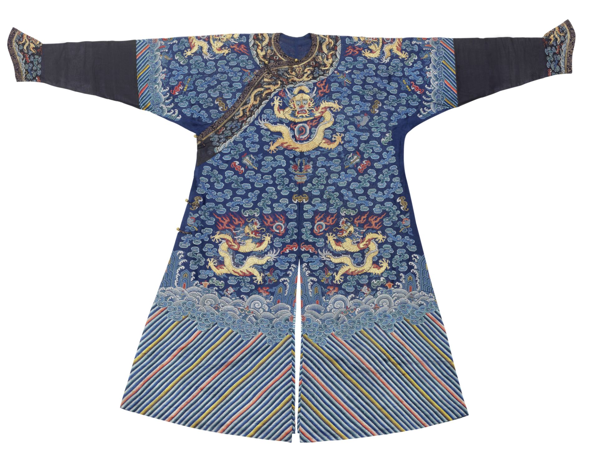 A BLUE-GROUND SILK GAUZE 'DRAGON' ROBE, JIFU 19th century