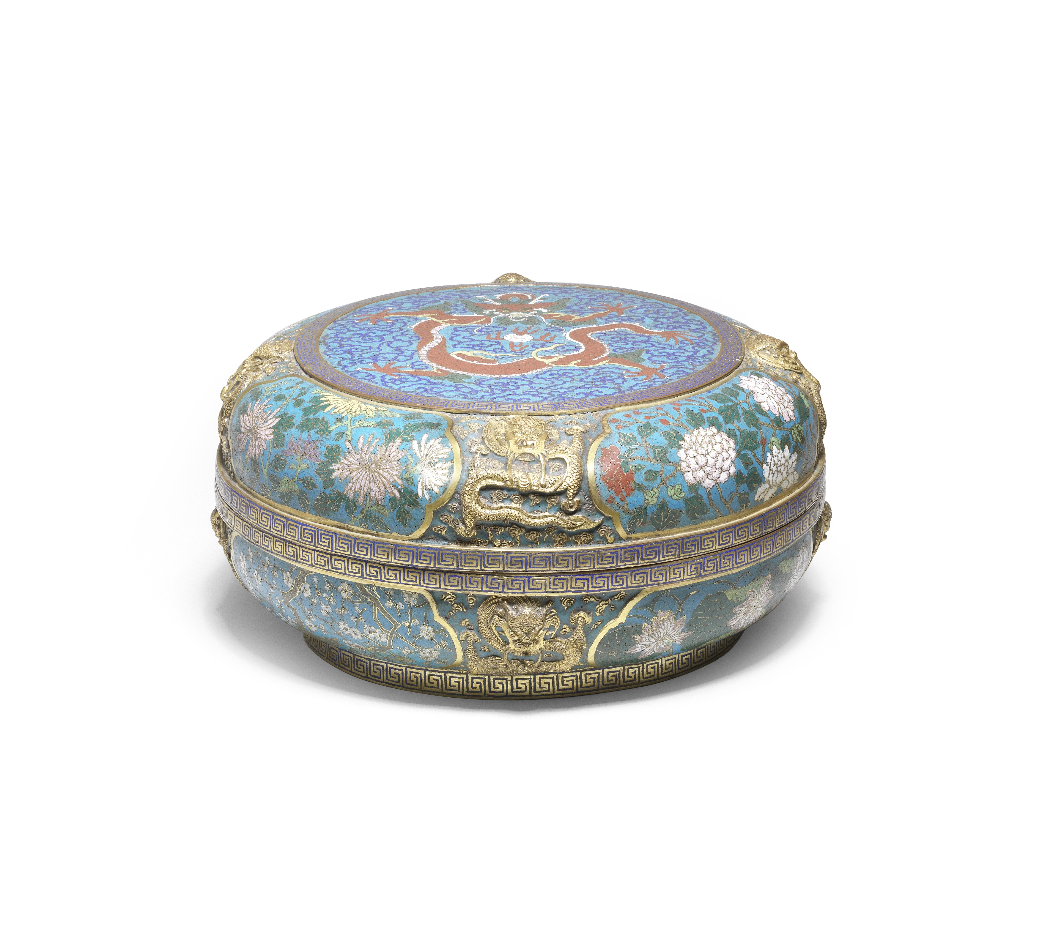 A LARGE CLOISONN&#201; ENAMEL AND GILT-BRONZE 'DRAGON' BOX AND COVER Late Qing Dynasty (2)