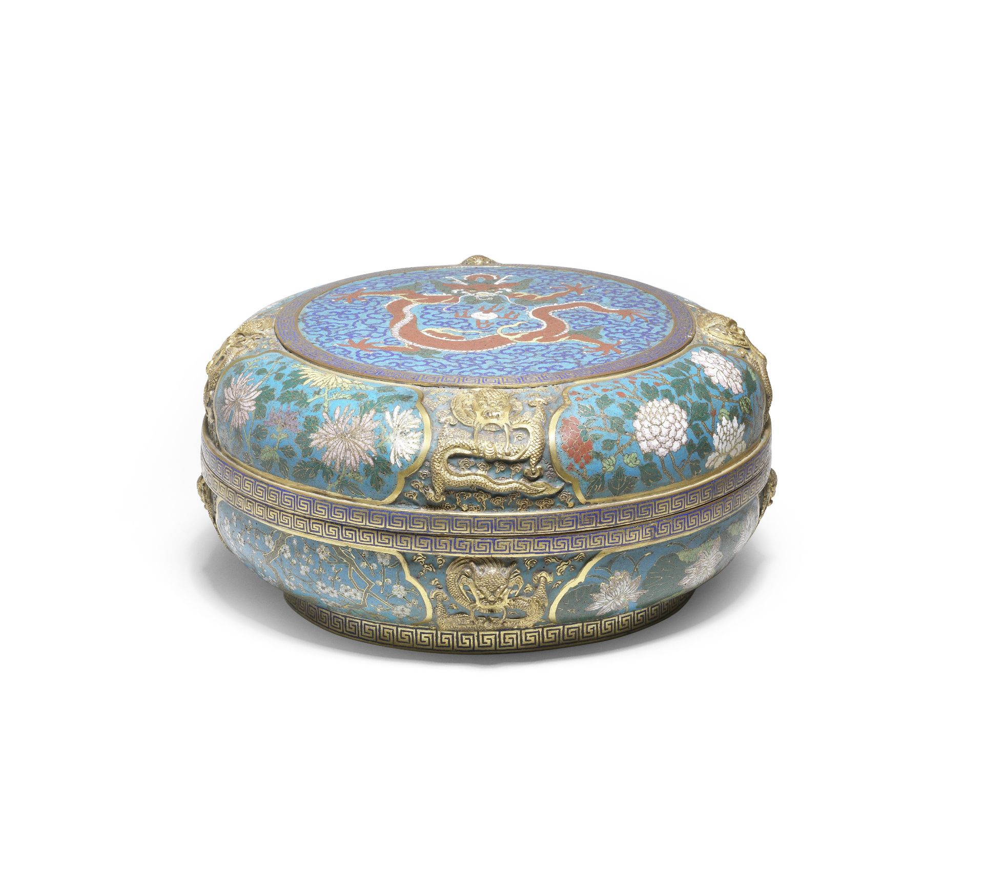 A LARGE CLOISONN&#201; ENAMEL AND GILT-BRONZE 'DRAGON' BOX AND COVER Late Qing Dynasty (2)