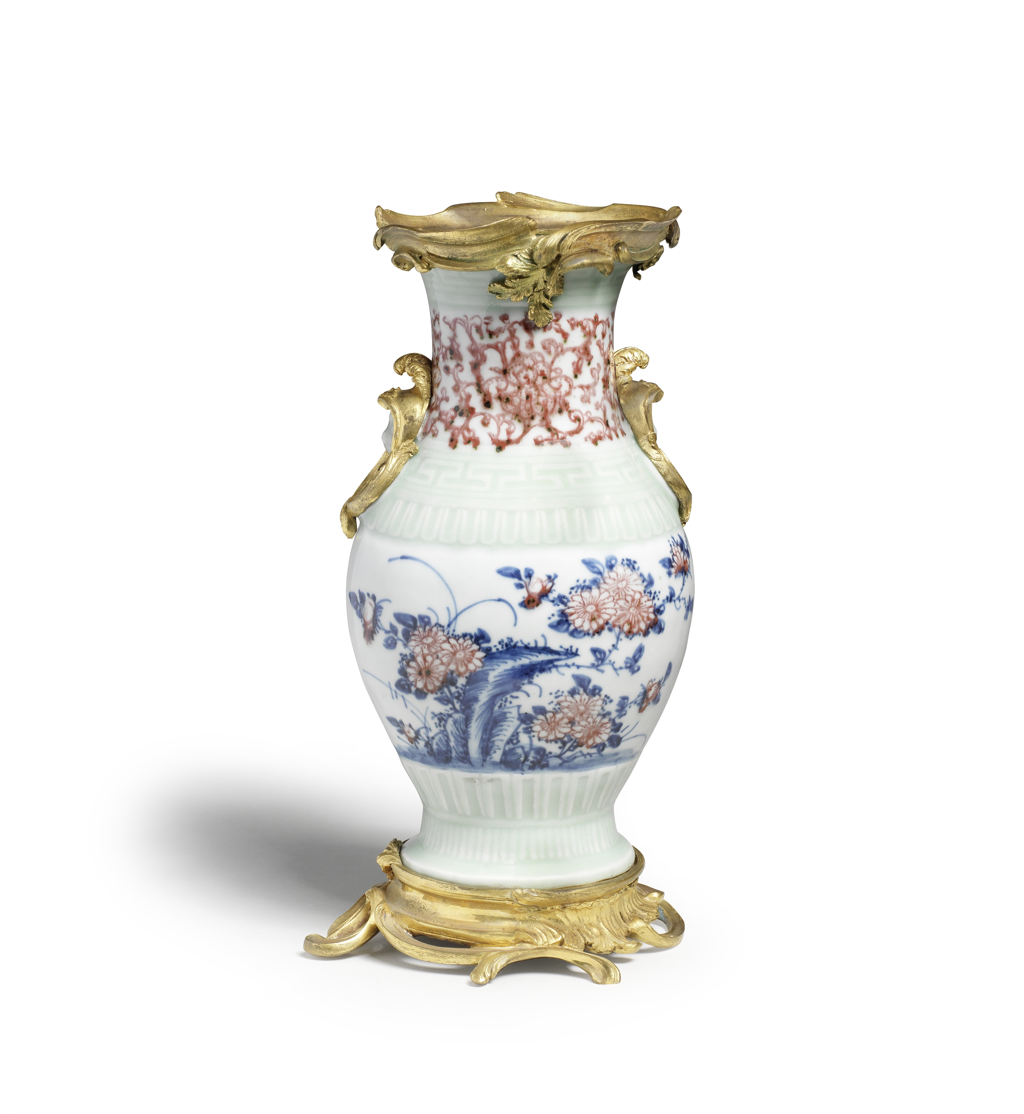 A CELADON, UNDERGLAZE BLUE AND COPPER-RED VASE Qianlong four-character mark and of the period (2)