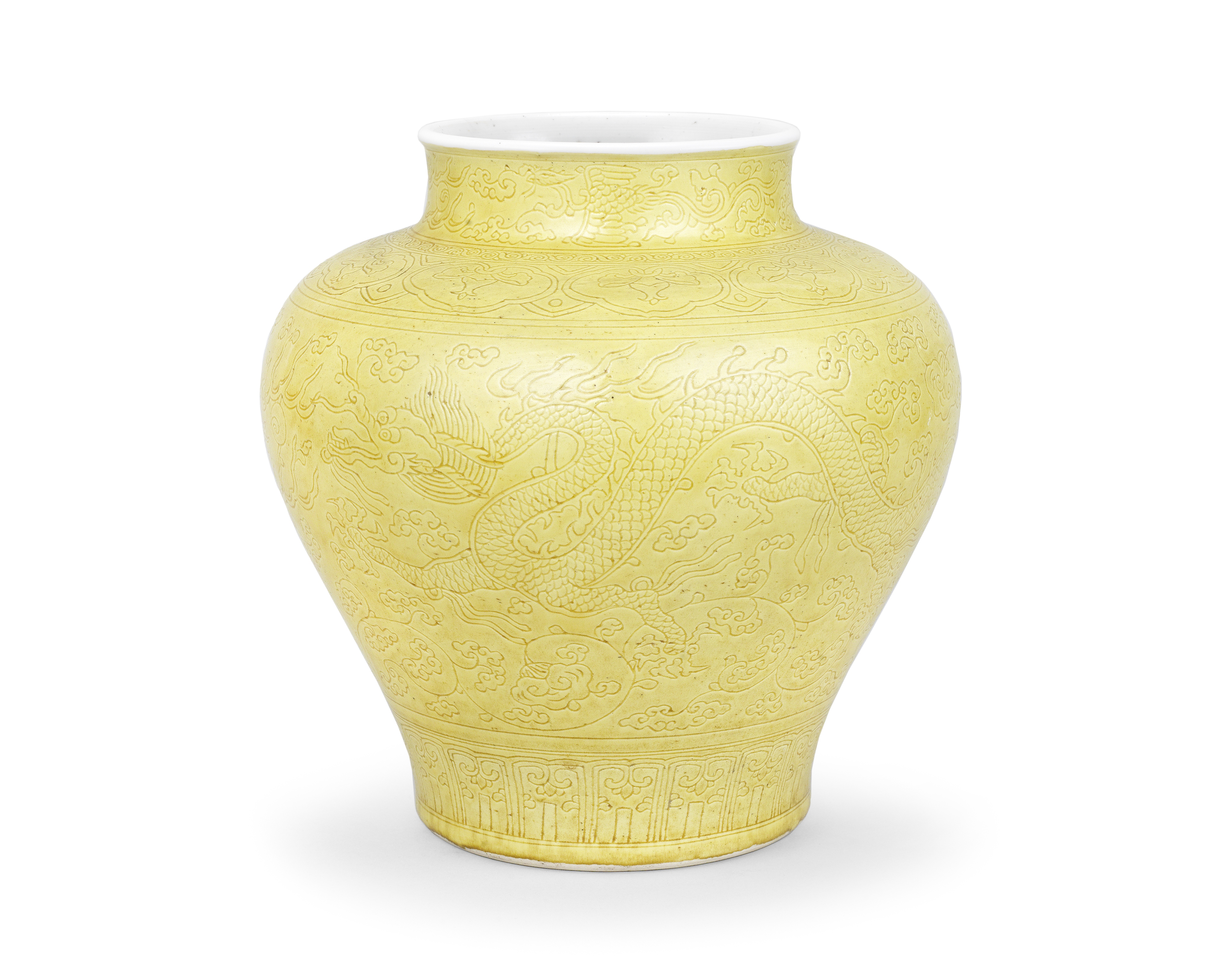 A RARE YELLOW-GLAZED INCISED 'DRAGON' JAR, GUAN Kangxi