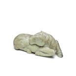 A LARGE JADE CARVING OF A RECUMBENT HORSE 19th century (2)
