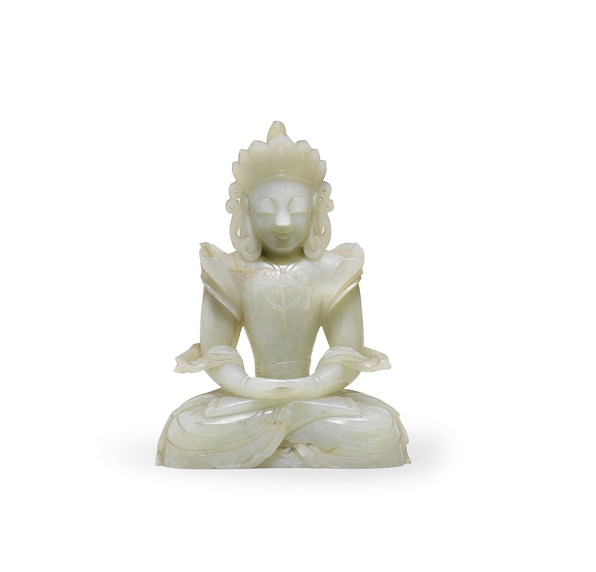 A RARE IMPERIAL PALE GREEN JADE FIGURE OF AMITAYUS 17th/18th century (2)