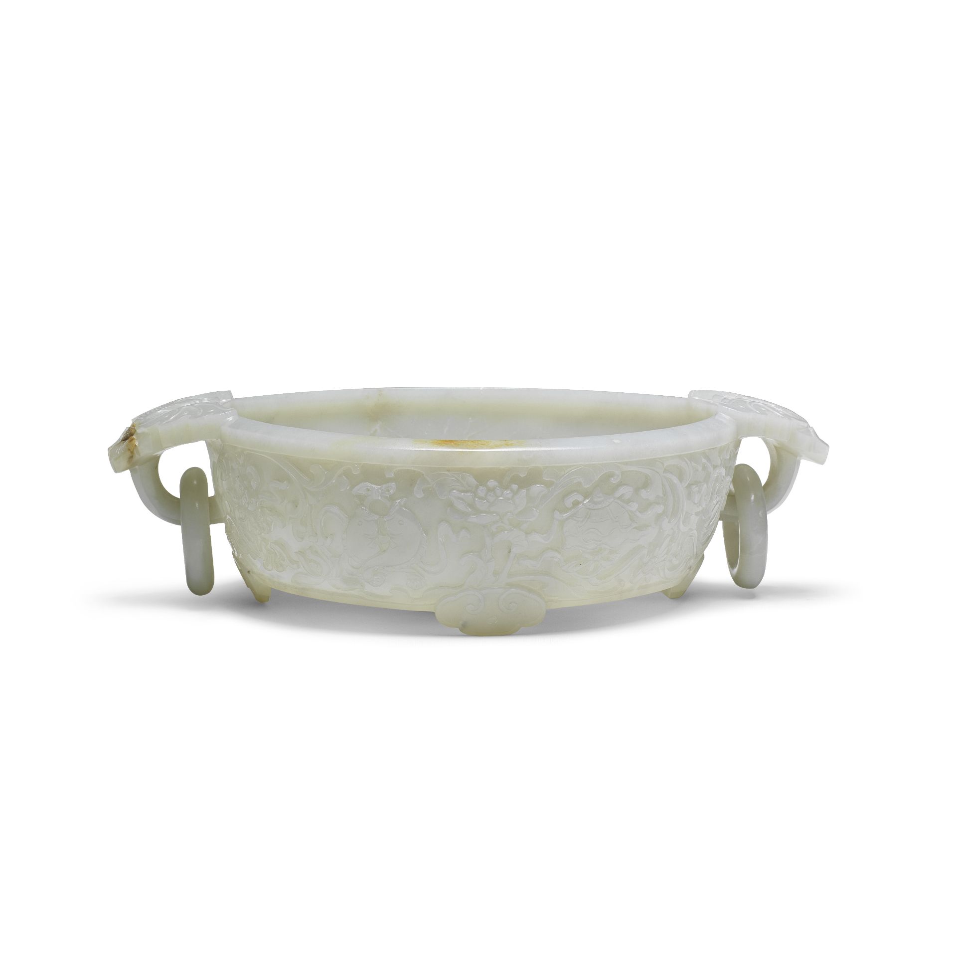 A RARE VERY PALE GREEN JADE 'BAJIXIANG' 'MARRIAGE' BOWL Qianlong