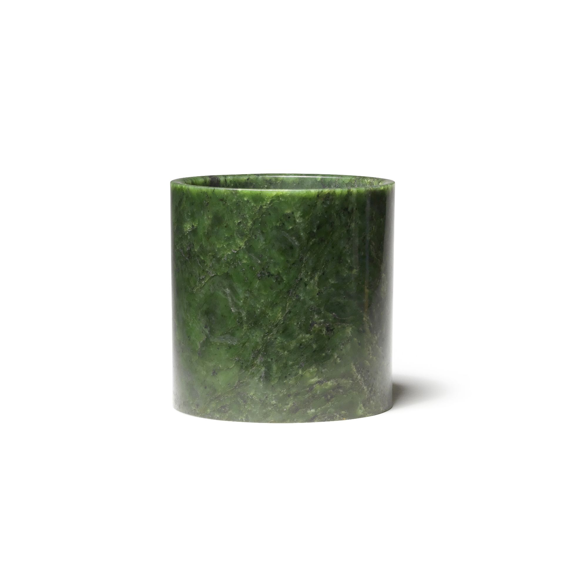 A SPINACH-GREEN JADE BRUSHPOT, BITONG Mid Qing Dynasty