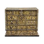 A RARE GILT-COPPER-MOUNTED SHELL-INLAID NANBAN LACQUER CABINET Momoyama Period, late 16th/early 1...