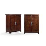 A PAIR OF RARE HUANGHUALI, BURLWOOD AND FRUITWOOD ROUND-CORNER CABINETS, YUANJIAOGUI 17th/18th ce...