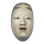 A CARVED WOOD NOH MASK OF KO-OMOTE ('LITTLE FACE') Anonymous, Edo Period (1615-1868), probably 19...