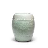 A LONGQUAN CELADON-GLAZED BARREL-SHAPED GARDEN SEAT, ZUODUN 15th/16th century