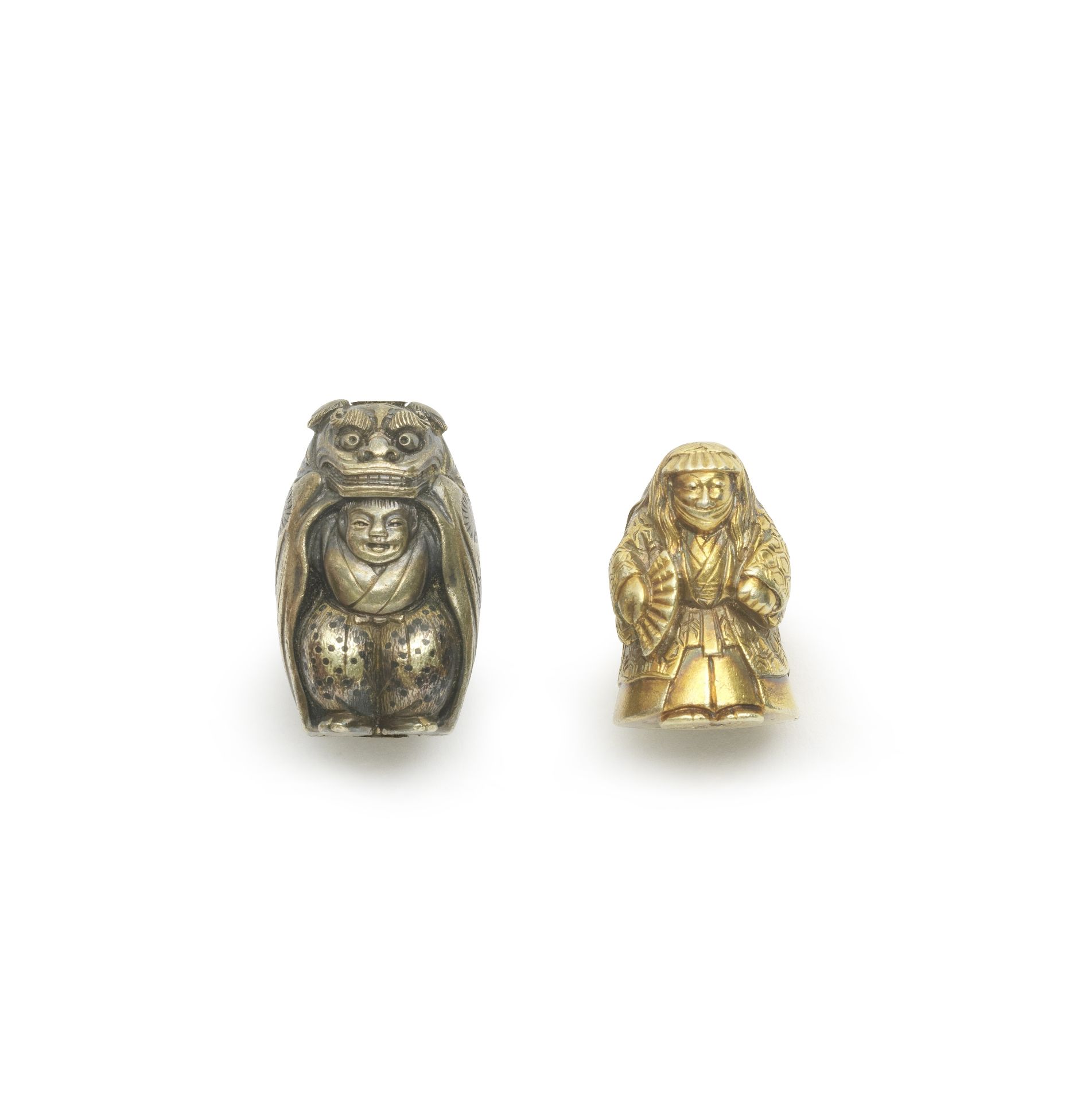 Two gold ojime One by Shinro and one by Katsuo, Meiji era (1868-1912), late 19th/early 20th centu...