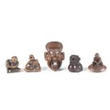 Five various wood netsuke Edo period (1615-1868) or Meiji era (1868-1912), 19th century (5)