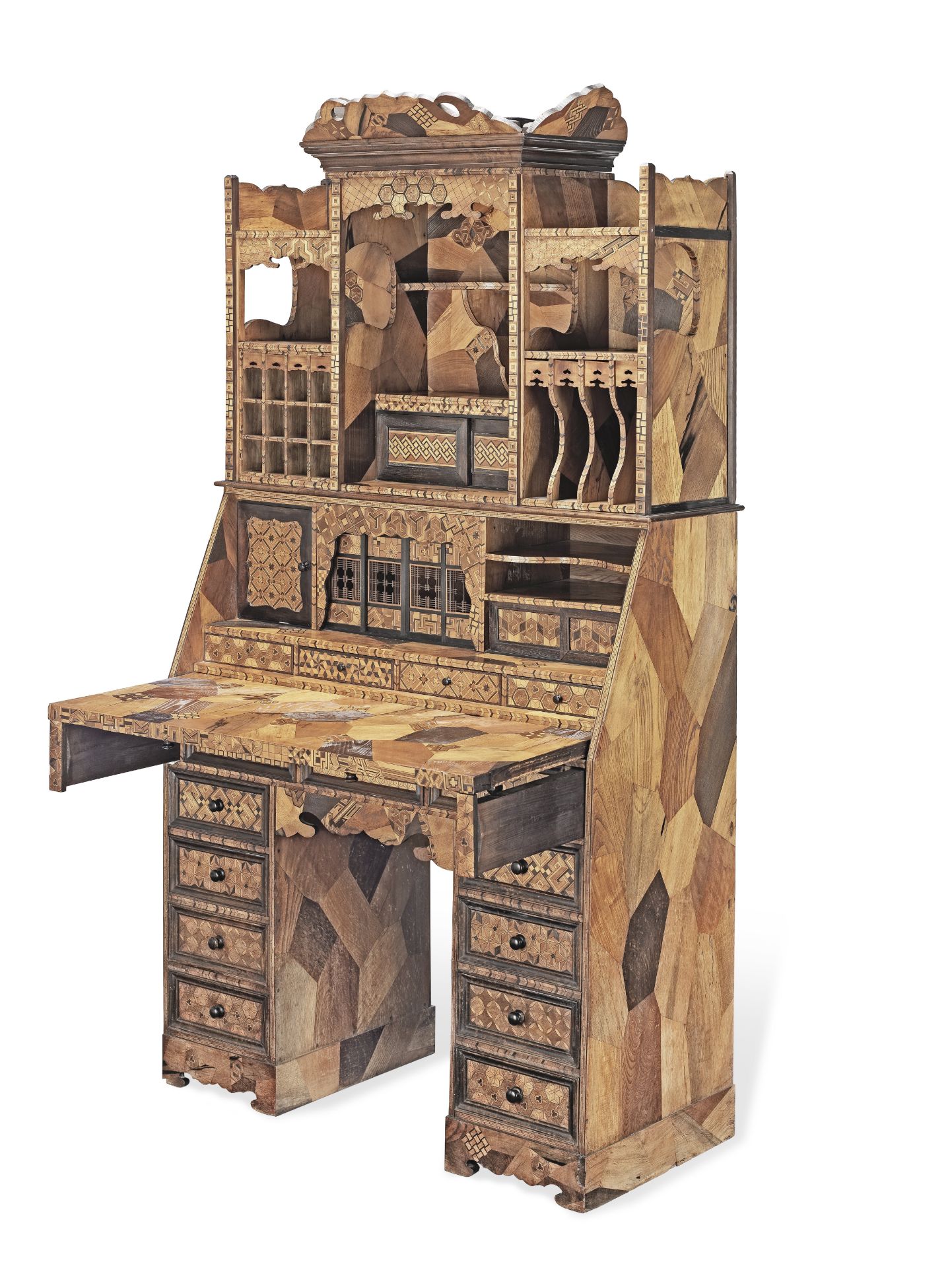 A large marquetry bureau cabinet Meiji (1868-1912) or Taisho (1912-1926) era, late 19th/early 20t...