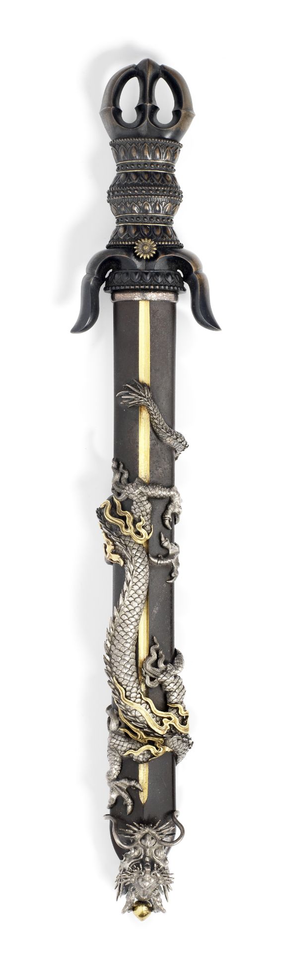 A finely mounted mixed-metal aikuchi tanto (Dagger with flush-fitting hilt and scabbard) Meiji er...