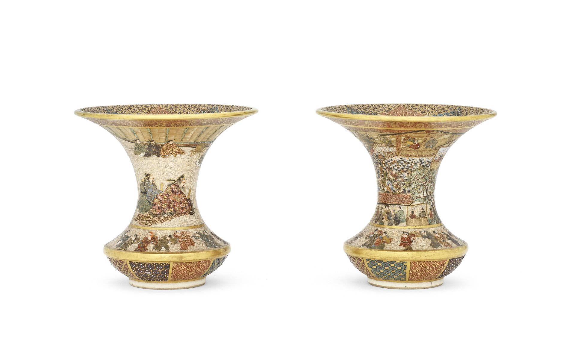 A pair of Satsuma miniature trumpet-shaped vases By Seikozan, Meiji era (1868-1912), late 19th/e...