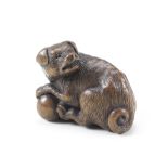 A netsuke of a dog with a ball By Tametaka, Nagoya, Edo period (1615-1868), circa 1820