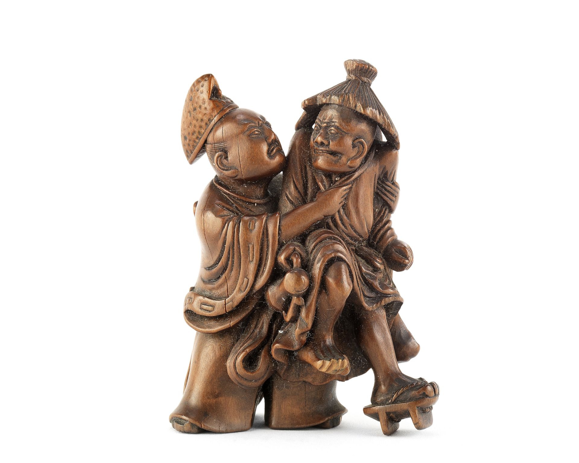 A wood group netsuke of Taira no Tadamori apprehending the oil thief Edo period (1615-1868), late...