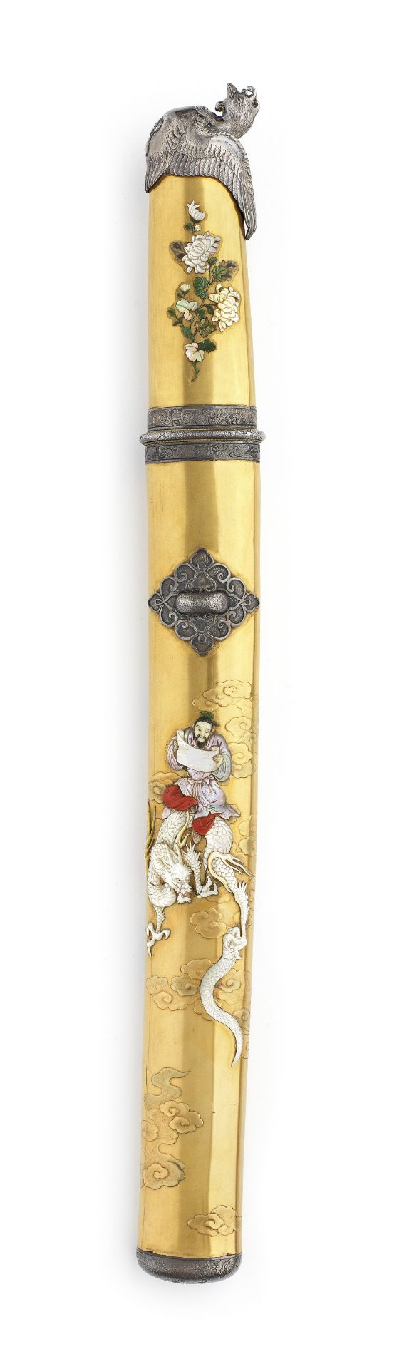 A gold-lacquered and Shibayama inlaid tanto koshira-e (mounting for a short sword) Attributed to ...