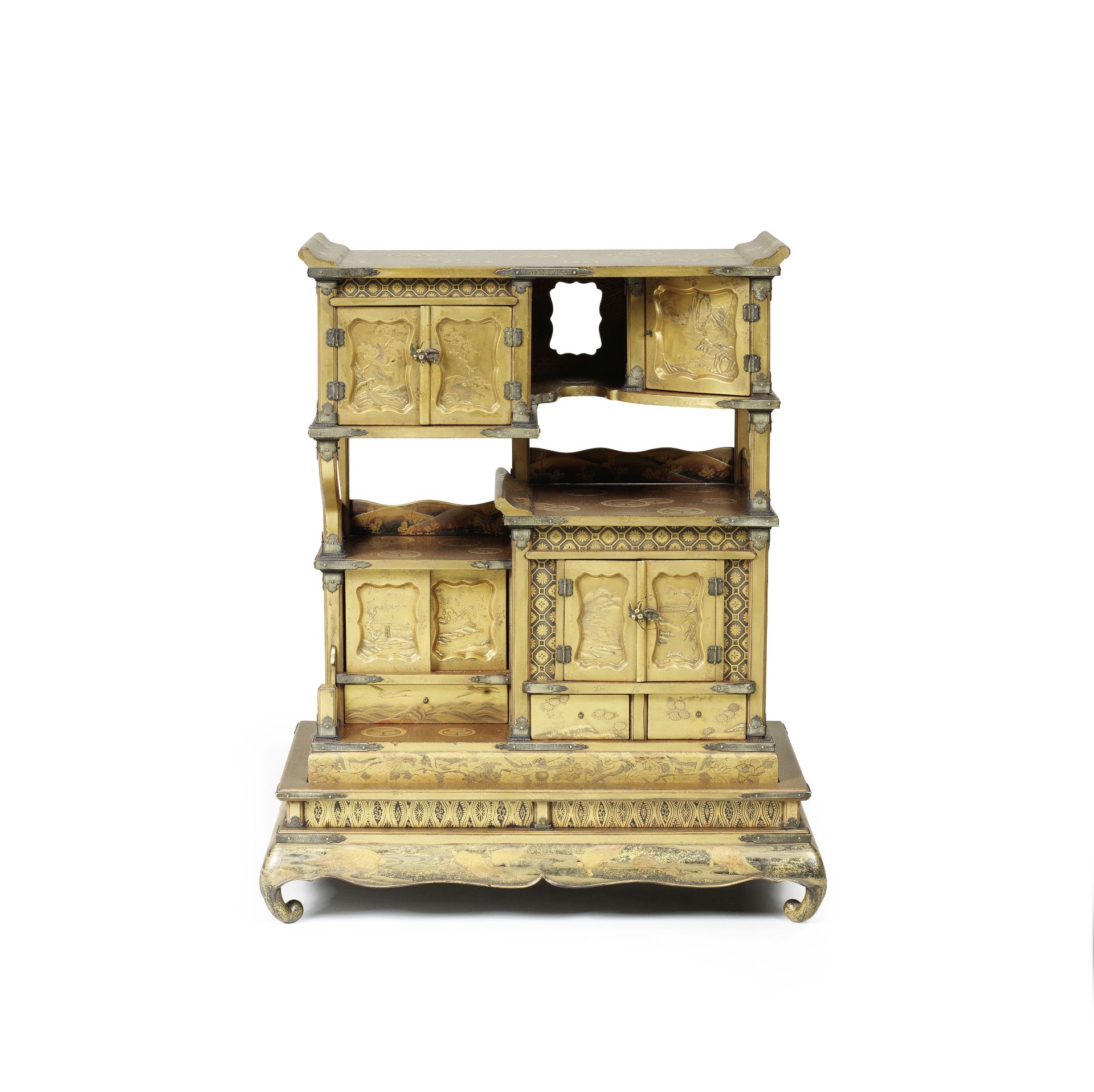 A gold-lacquer miniature shodana (display cabinet) Meiji era (1868-1912), late 19th/early 20th ce...