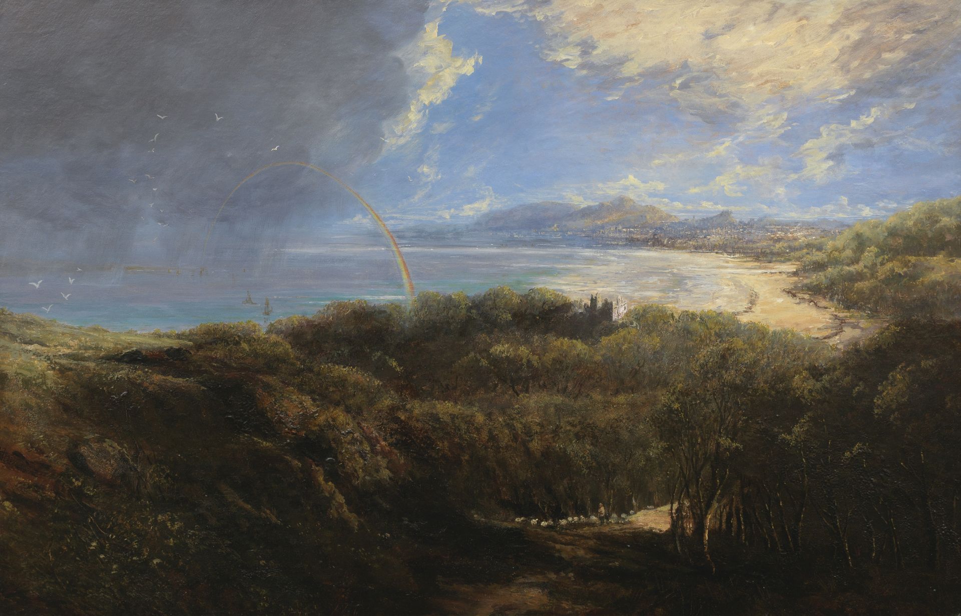 Samuel Bough RSA (British, 1822-1878) A prospect of Edinburgh from Barnbougle Castle, Dalmeny Est...