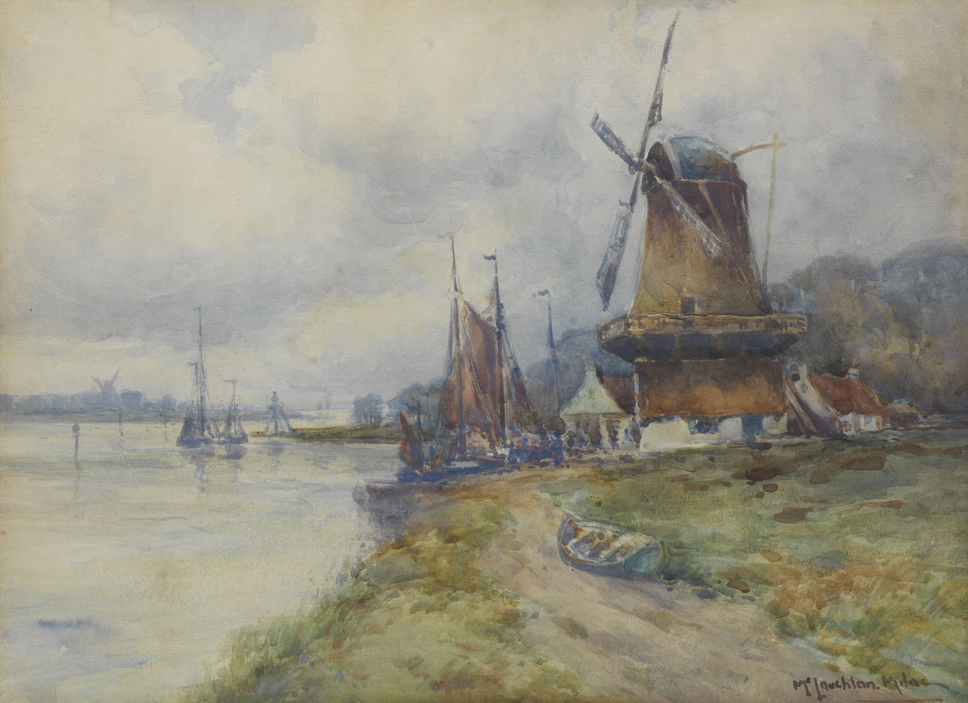 Attributed to John Maclauchlan Milne RSA (British, 1886-1957) Dutch Canal 25 x 35 cm. (9 13/16 x ...