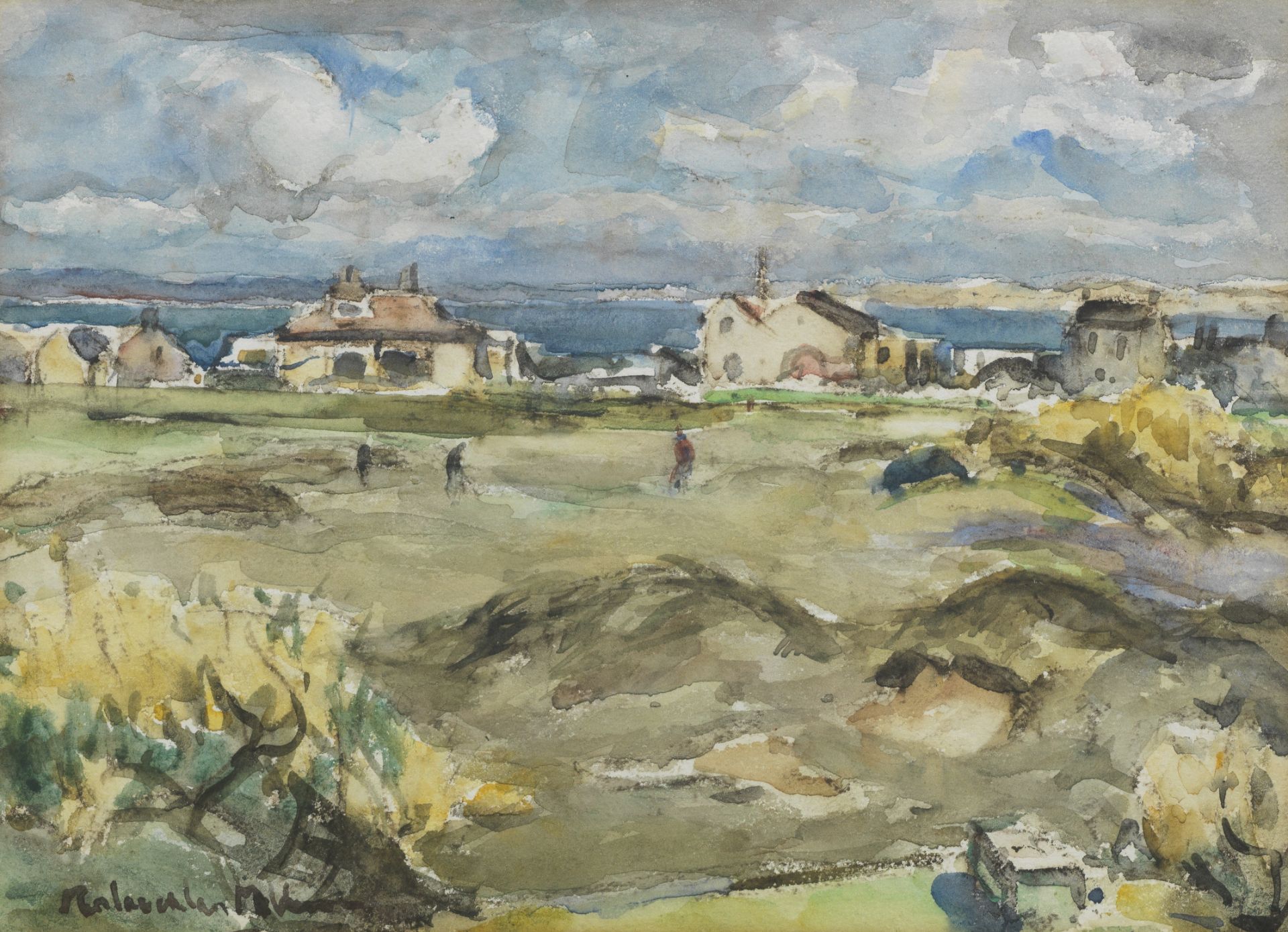 John Maclauchlan Milne RSA (1886-1957) On the golf course 25.5 x 36.5 cm. (10 1/16 x 14 3/8 in.)