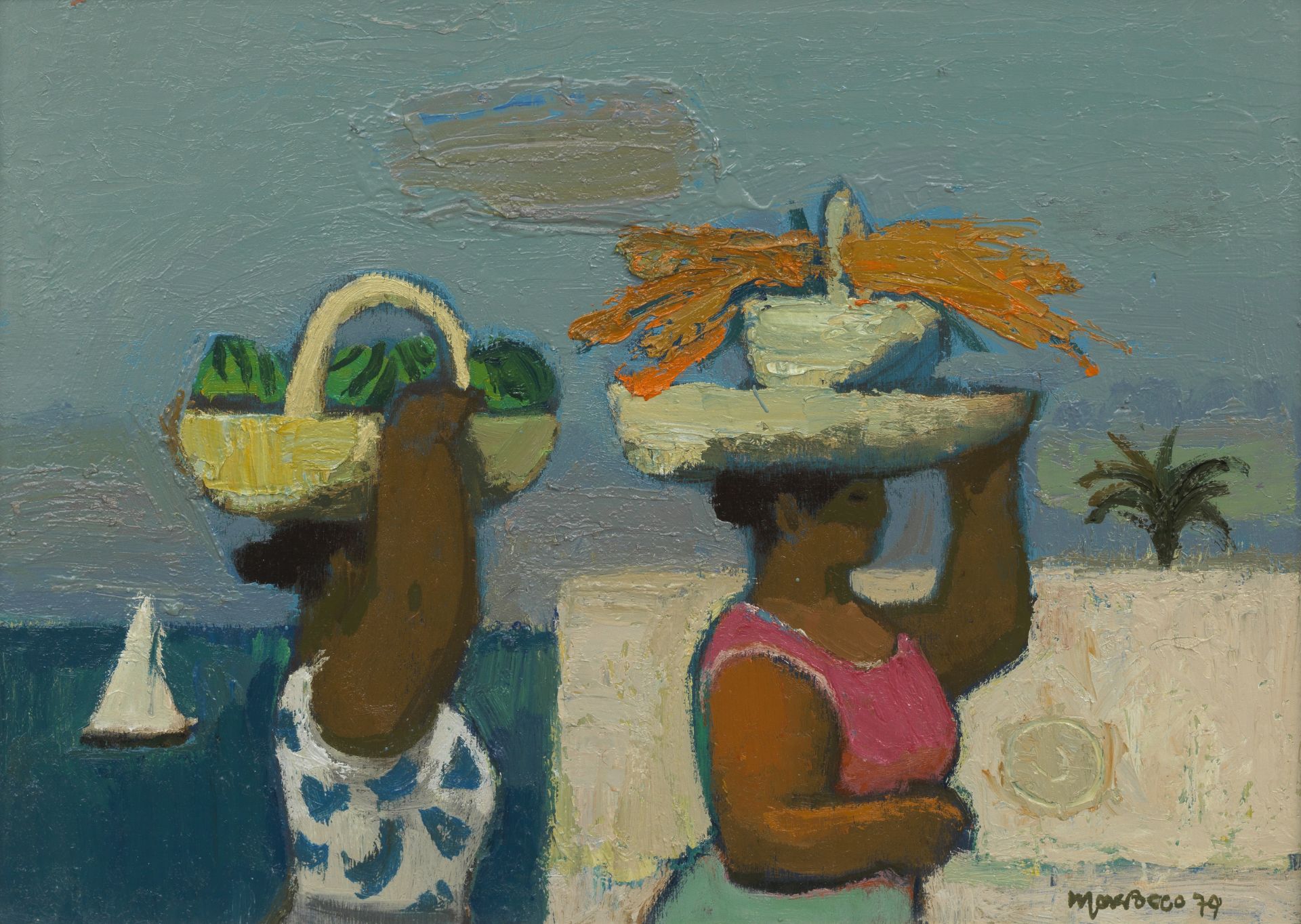 Alberto Morrocco OBE RSA RSW RP RGI LLD D Univ (1917-1998) 'Peasant Women by the Sea' 26 x 34 cm....