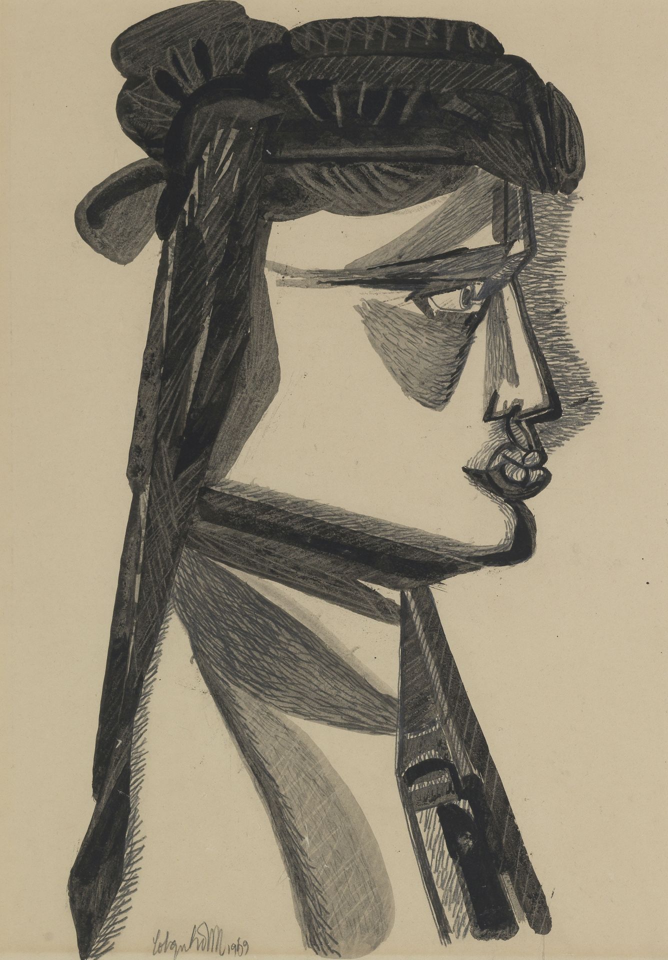 Robert Colquhoun (British, 1914-1962) Head 49.5 x 35.3 cm. (19 1/2 x 13 7/8 in.)
