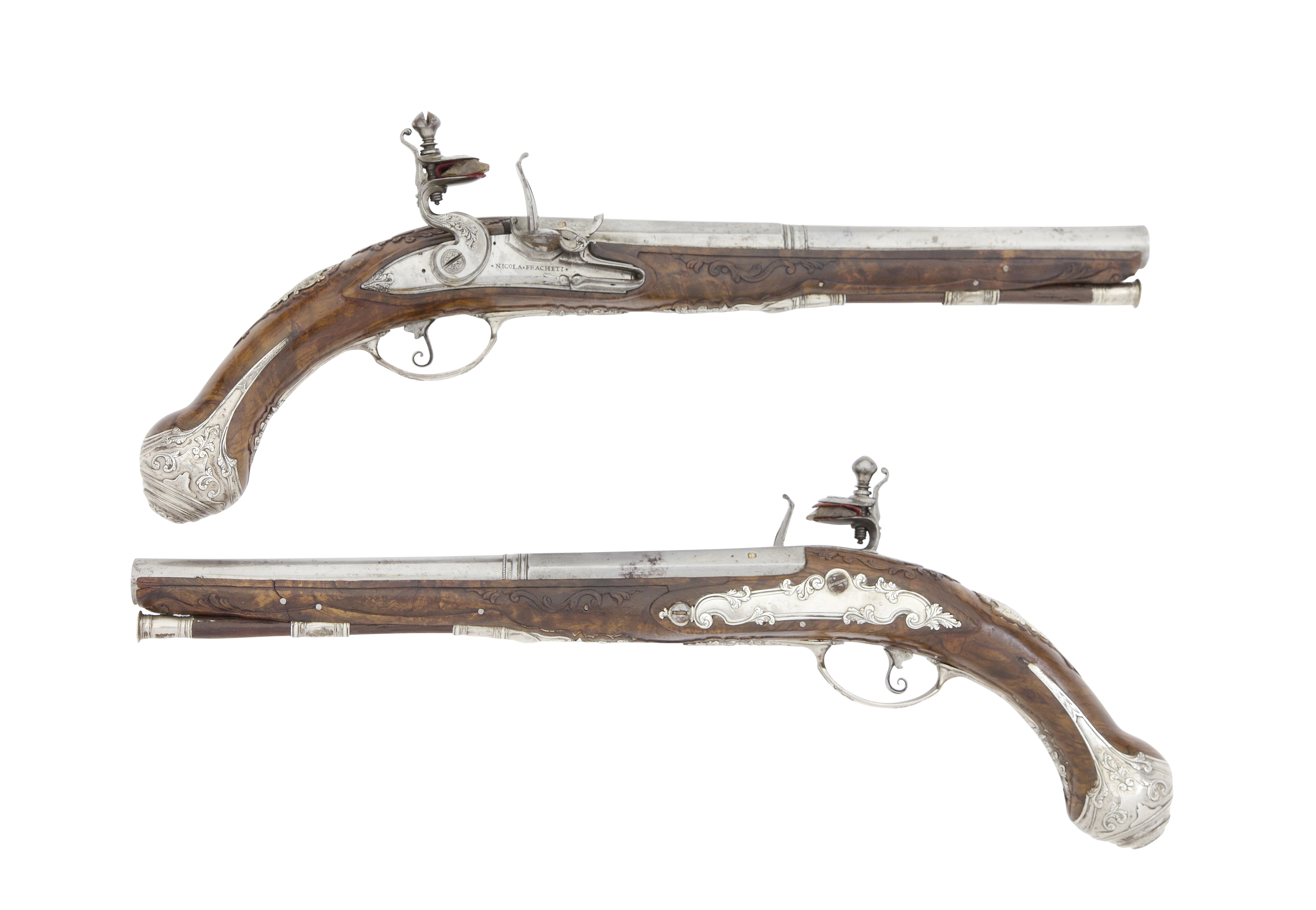 A Fine Pair Of Brescian 20-Bore Flintlock Silver-Mounted Pistols (2)