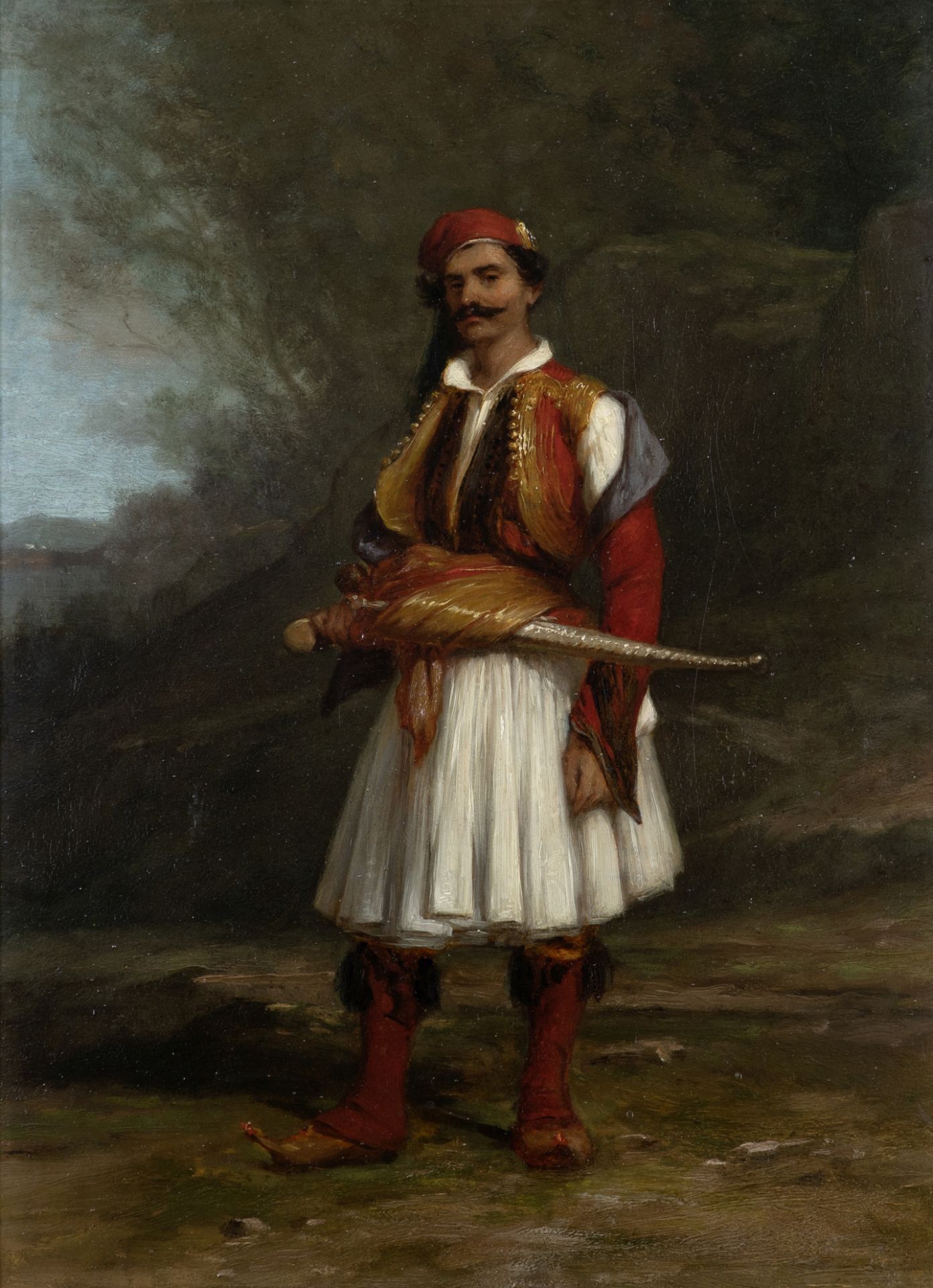 French School, 19th Century Jeune guerrier grec (oil on panel)