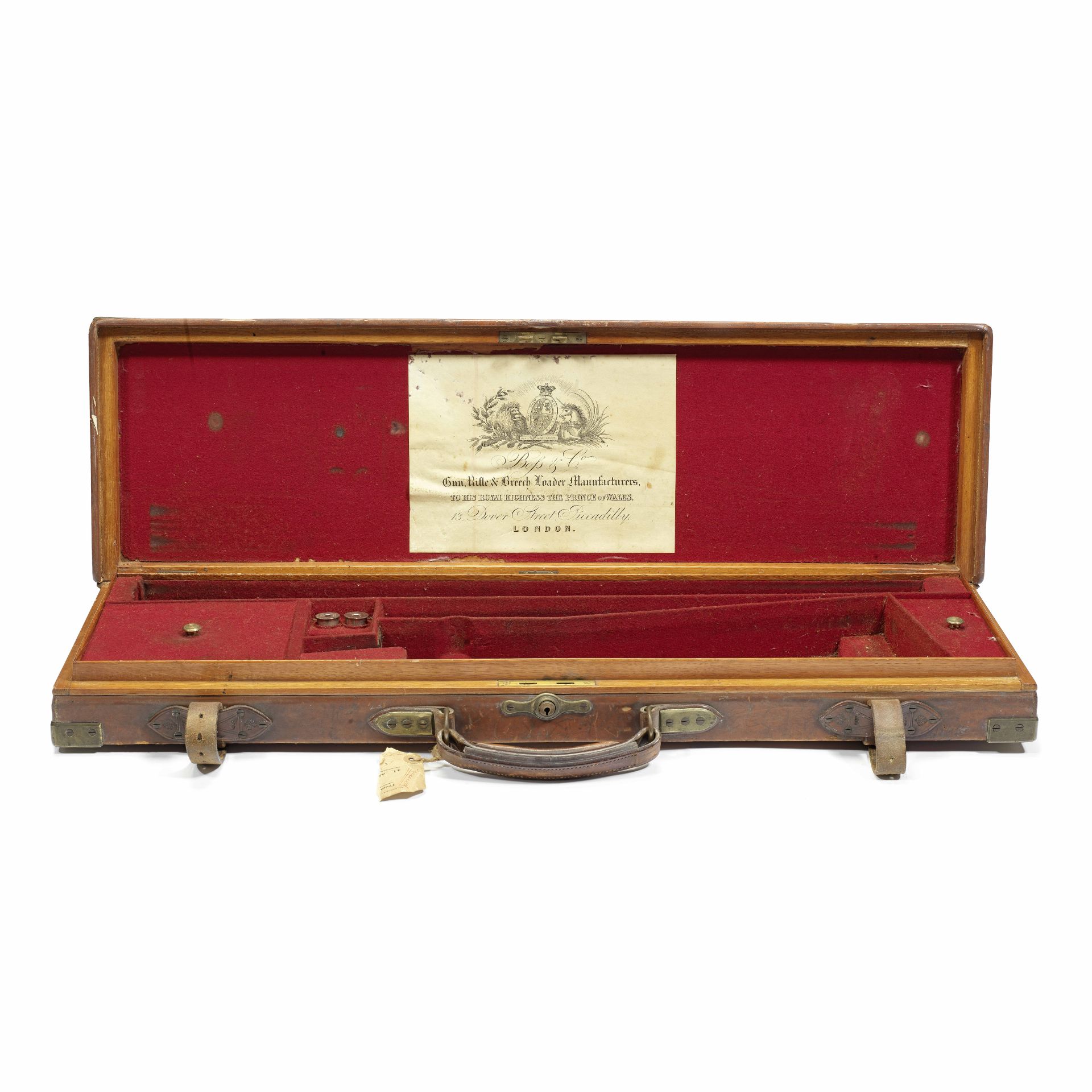 A fine brass-mounted oak and leather single guncase by Boss & Co.