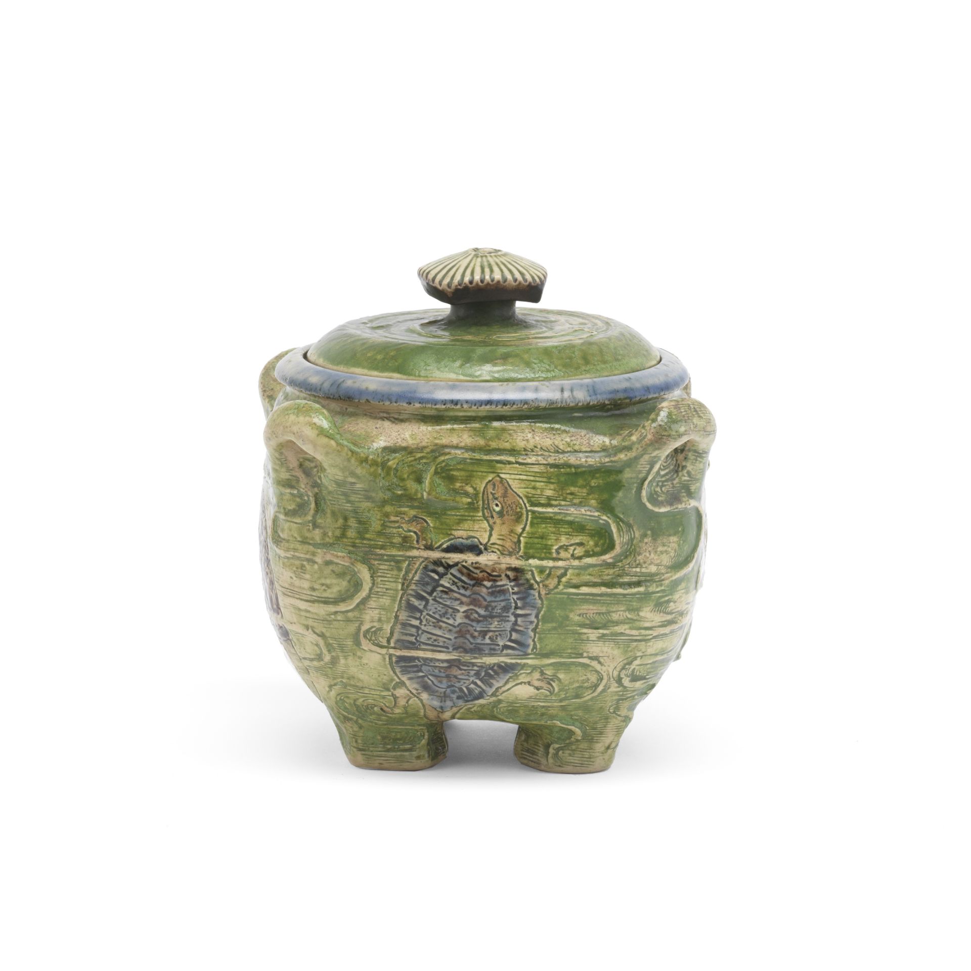 Martin Brothers Japanese koro-shaped 'Terrapins' jar and cover, 1903