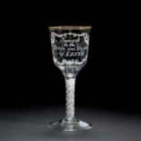 The Leith Goblet: A Beilby enamelled opaque twist goblet, circa 1760-65