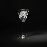 A Jacobite engraved wine glass, circa 1750