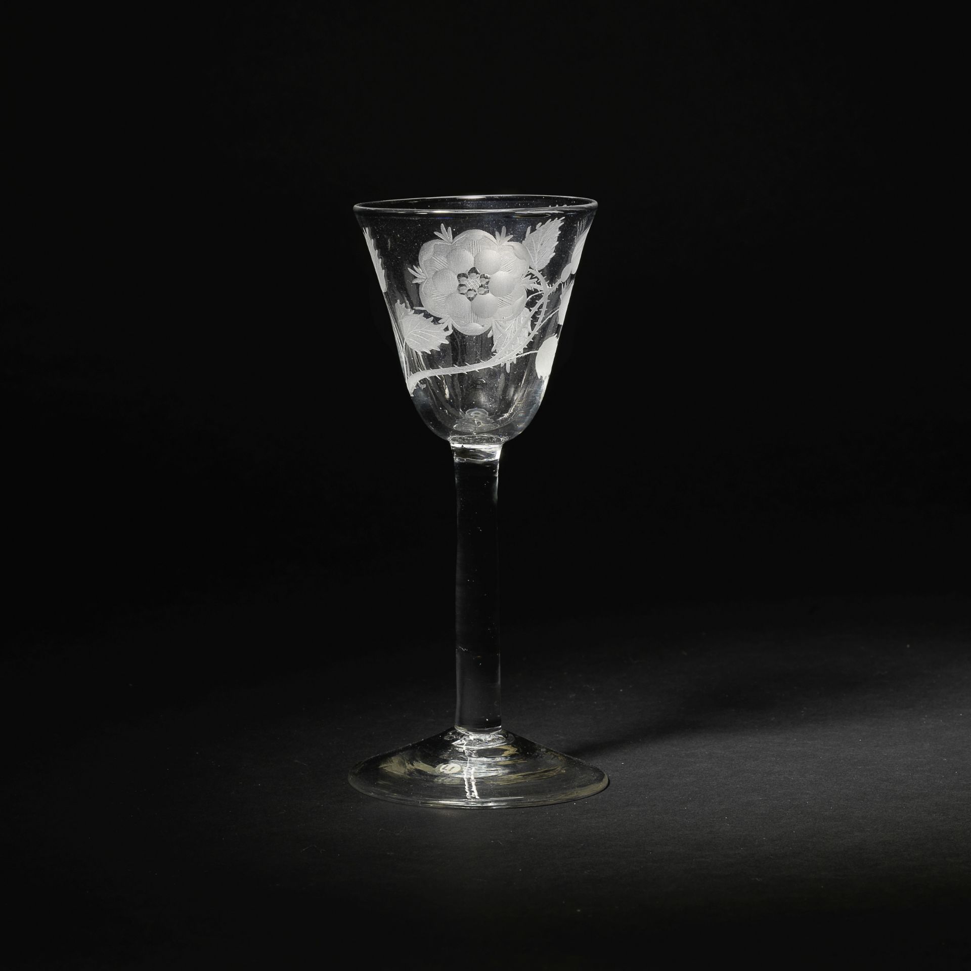 A Jacobite engraved wine glass, circa 1750