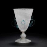 A fine Venetian or fa&#231;on de Venise winged latticinio 'ring' goblet, 19th century