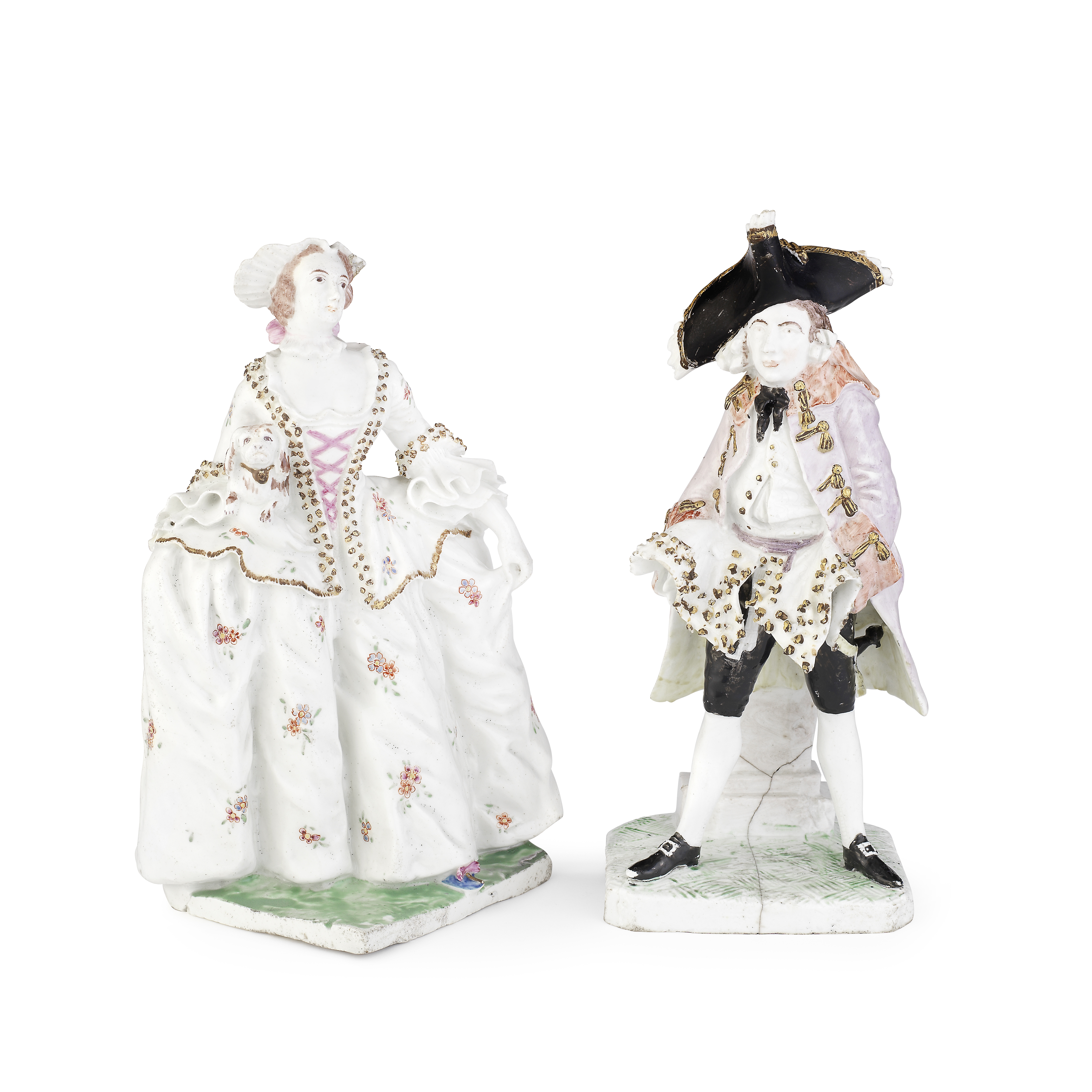 An important pair of Bow figures of Kitty Clive and Henry Woodward, circa 1750