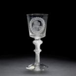 An important engraved Duke of Cumberland airtwist portrait goblet of anti-Jacobite significance, ...