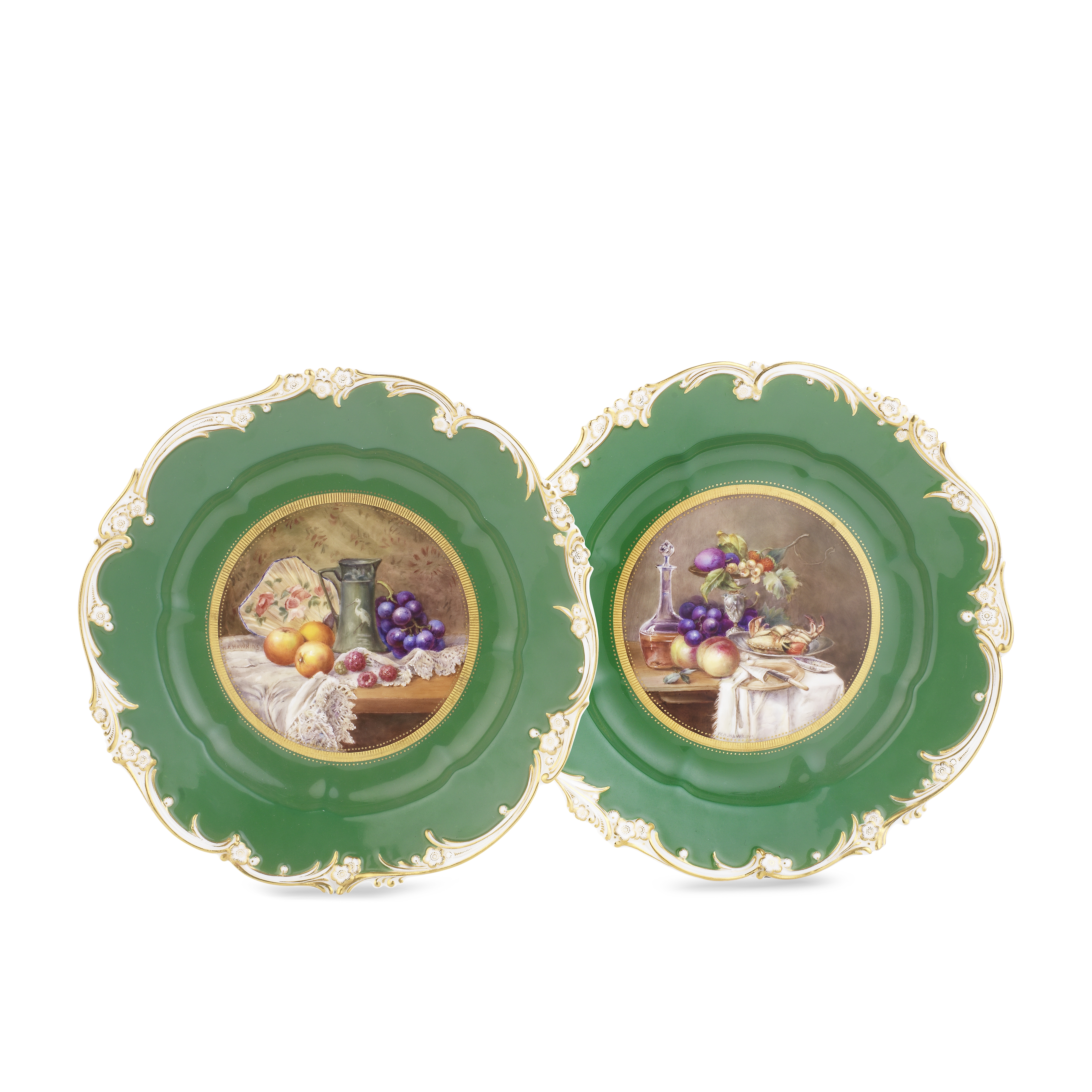 A pair of Royal Worcester cabinet plates by William Hawkins, dated 1909