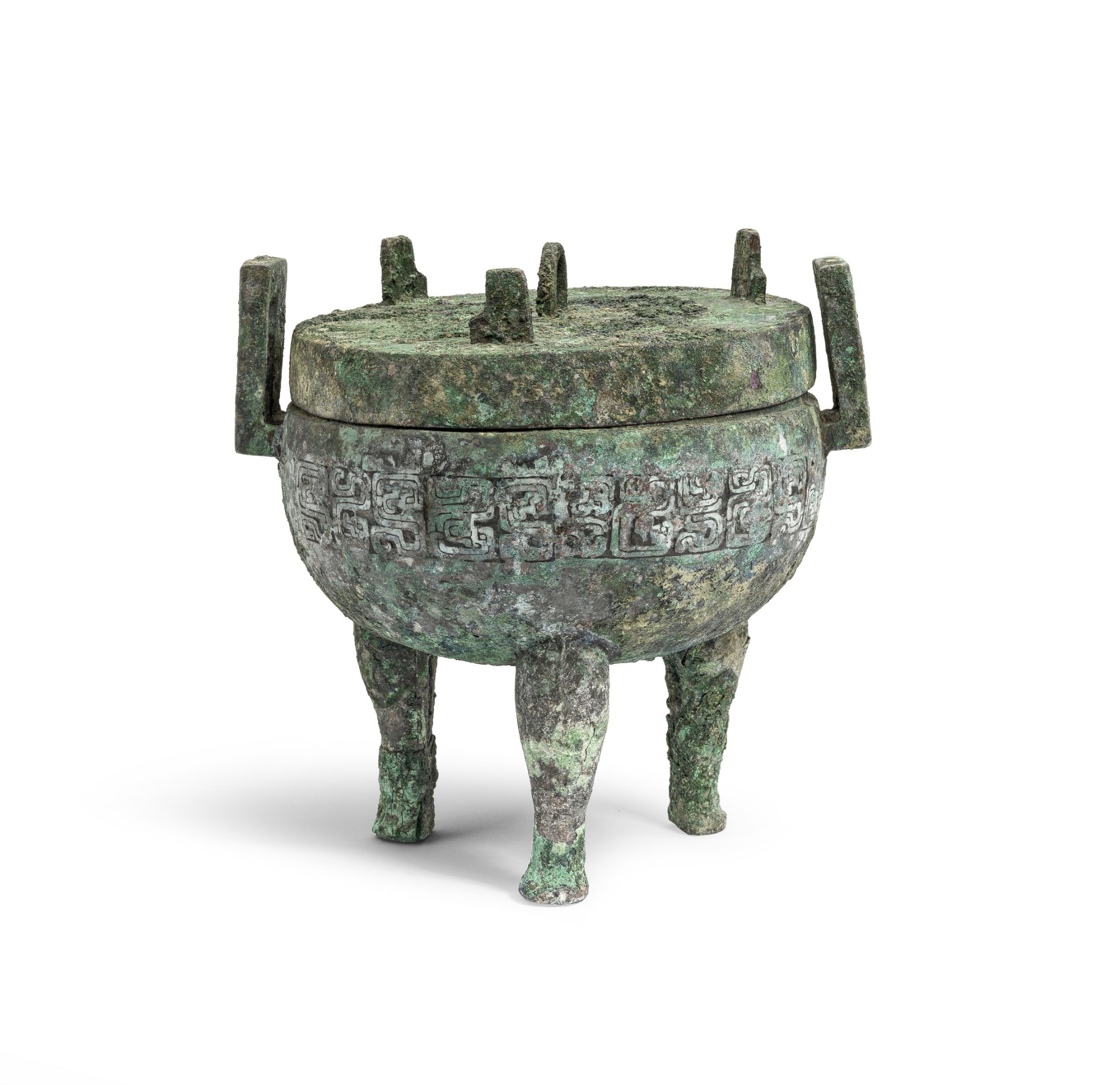 A RARE ARCHAIC BRONZE TRIPOD RITUAL FOOD VESSEL AND COVER, DING Middle Western Zhou Dynasty (3)