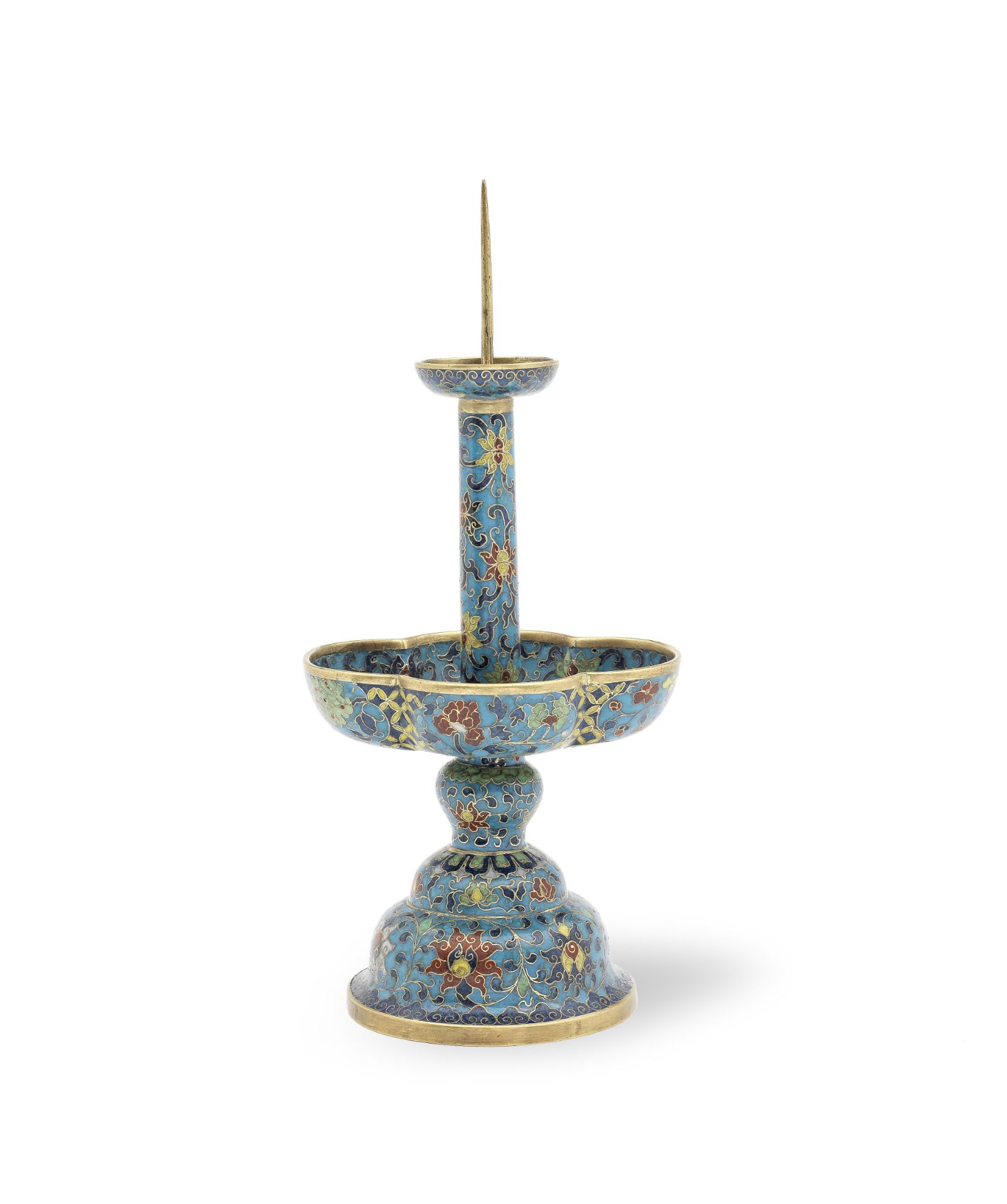 A CLOISONN&#201; ENAMEL PRICKET CANDLESTICK 17th century