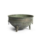 A RARE LARGE ARCHAIC BRONZE TRIPOD BASIN Han Dynasty