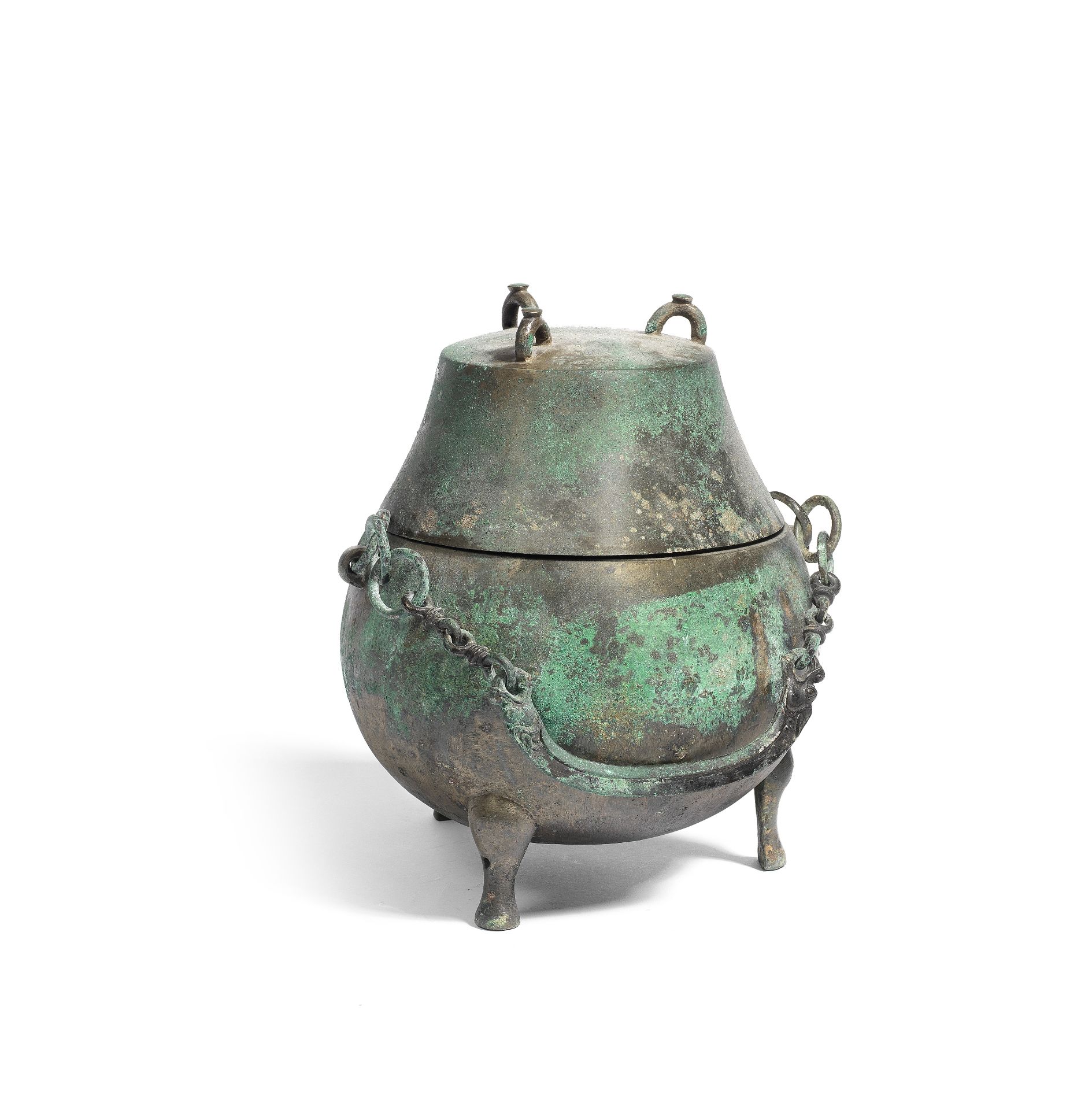 AN ARCHAIC BRONZE RITUAL TRIPOD WINE VESSEL AND COVER, HOULOU Western Han Dynasty (2)