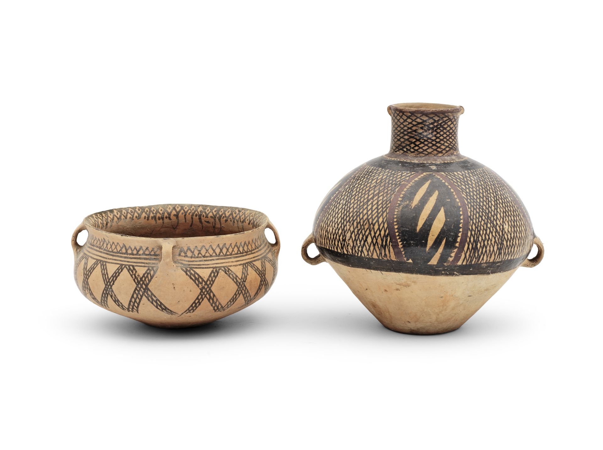 TWO EARLY PAINTED POTTERY VESSELS Neolithic Period, Gansu/Yangshao Culture (2)