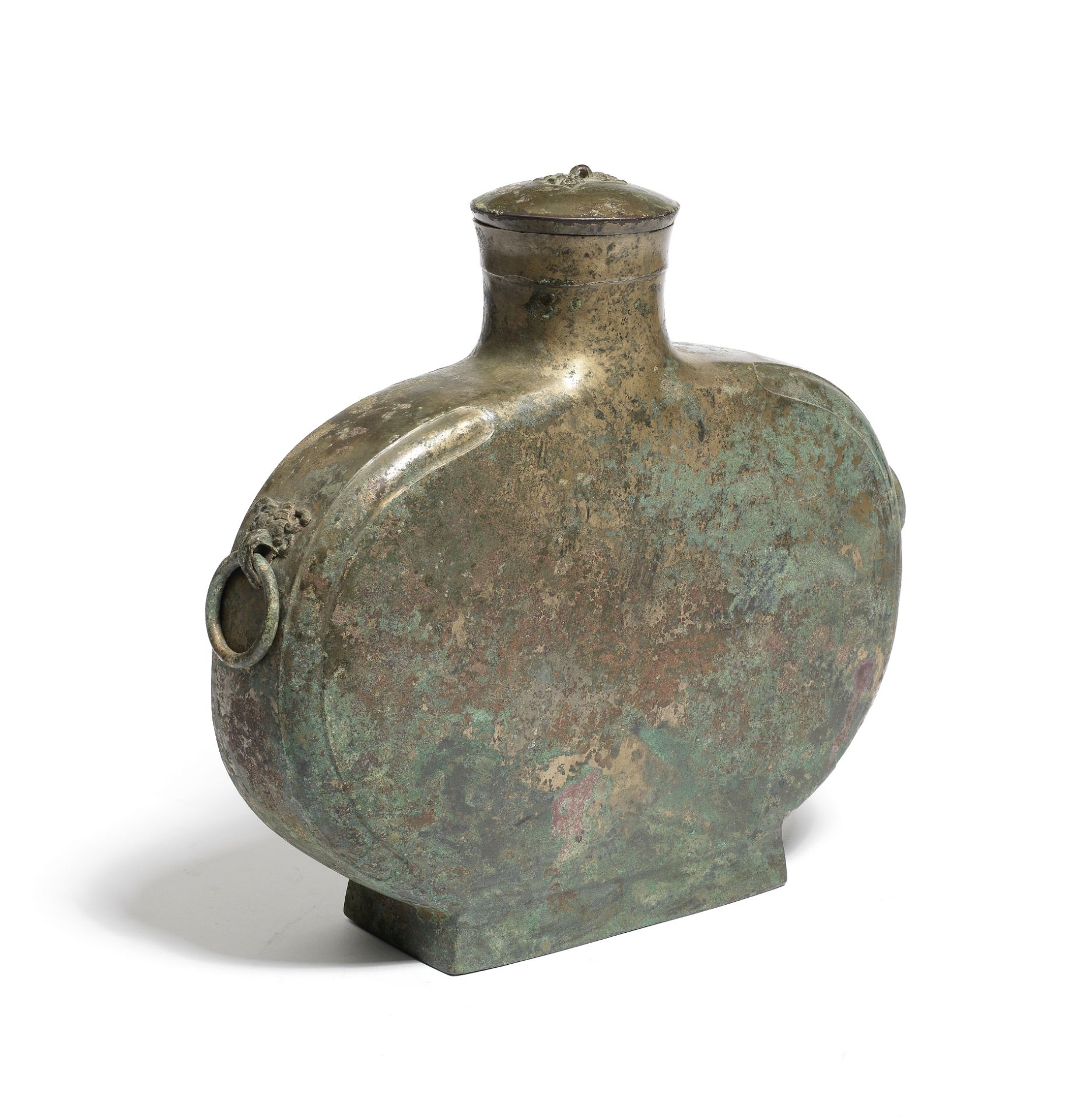 AN ARCHAIC BRONZE RITUAL WINE VESSEL AND COVER, BIANHU Han Dynasty