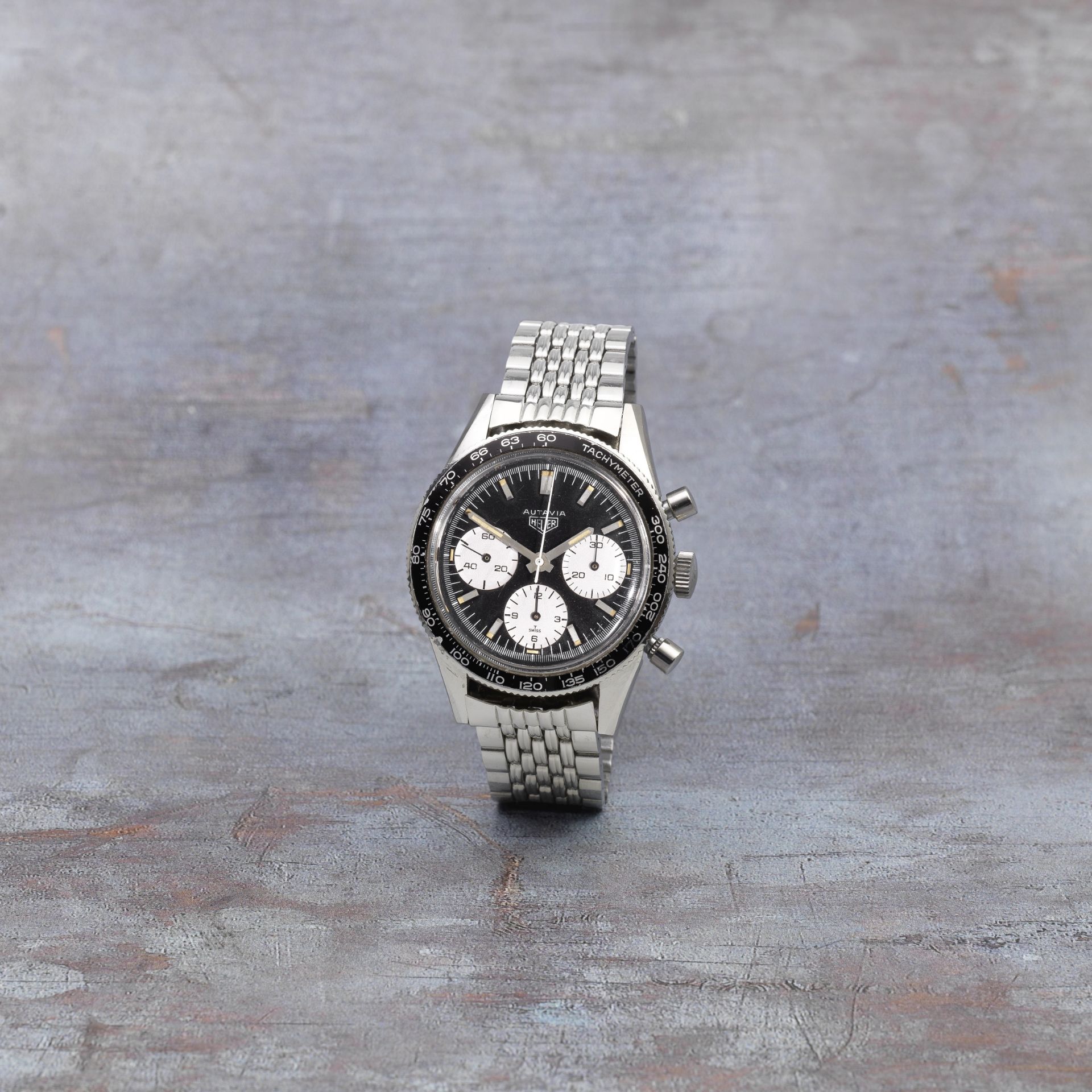 Heuer. A stainless steel manual wind chronograph bracelet watch Autavia 'Jochen Rindt', Ref: 244...