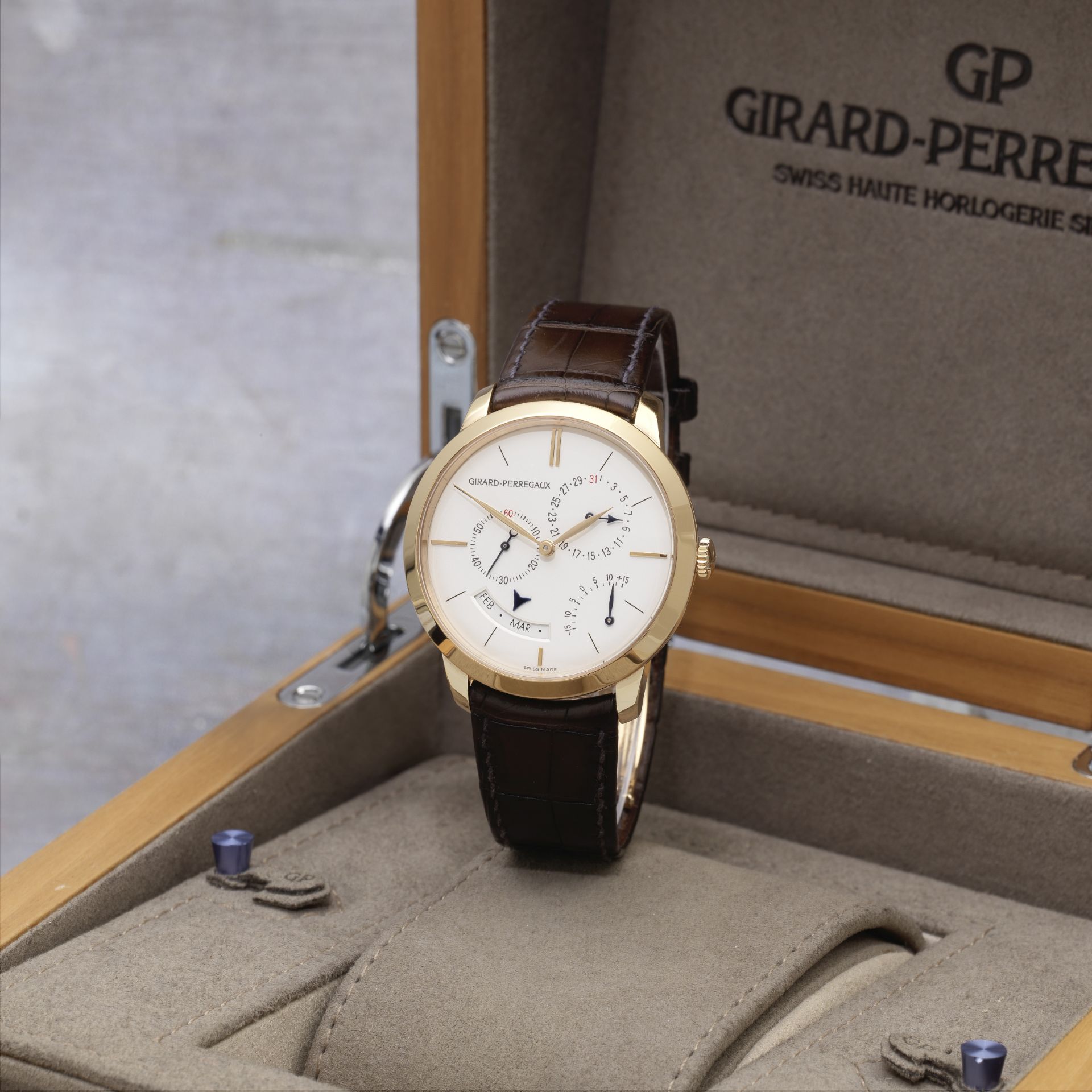 Girard-Perregaux. An 18K gold automatic annual calendar wristwatch with equation of time OR.No.6...