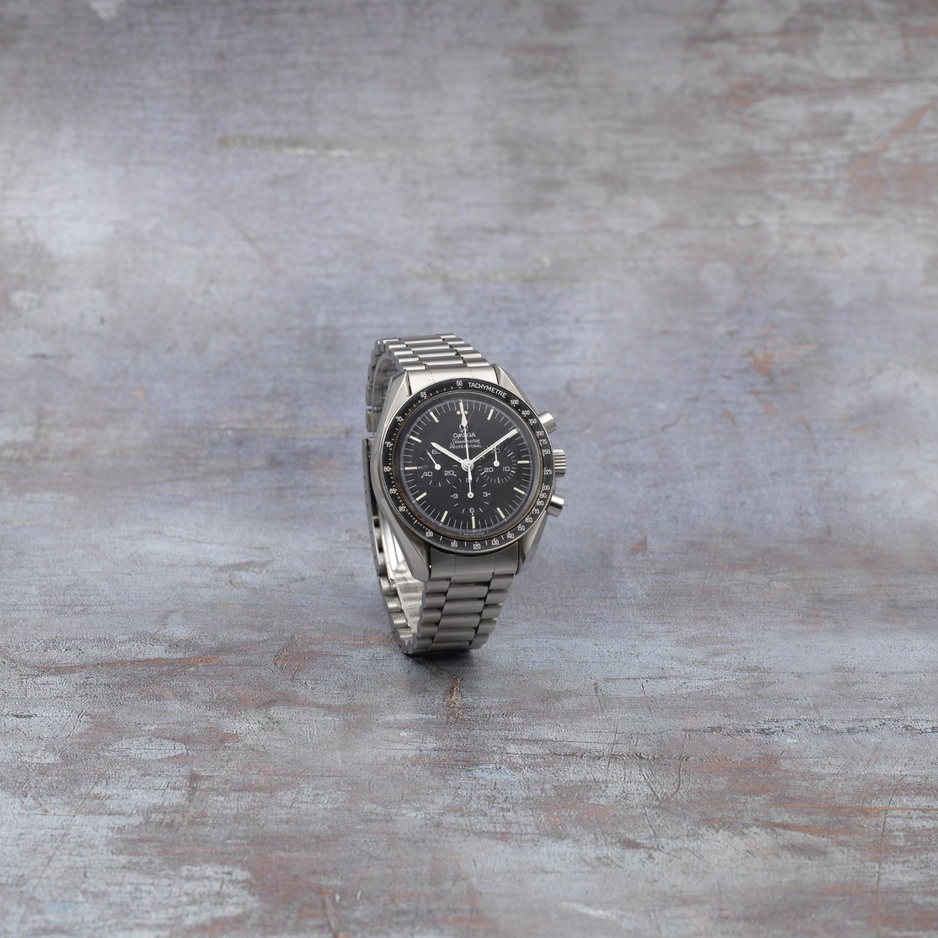 Omega. A stainless steel manual wind chronograph bracelet watch Speedmaster, Ref: 145.012 ST, Ci...